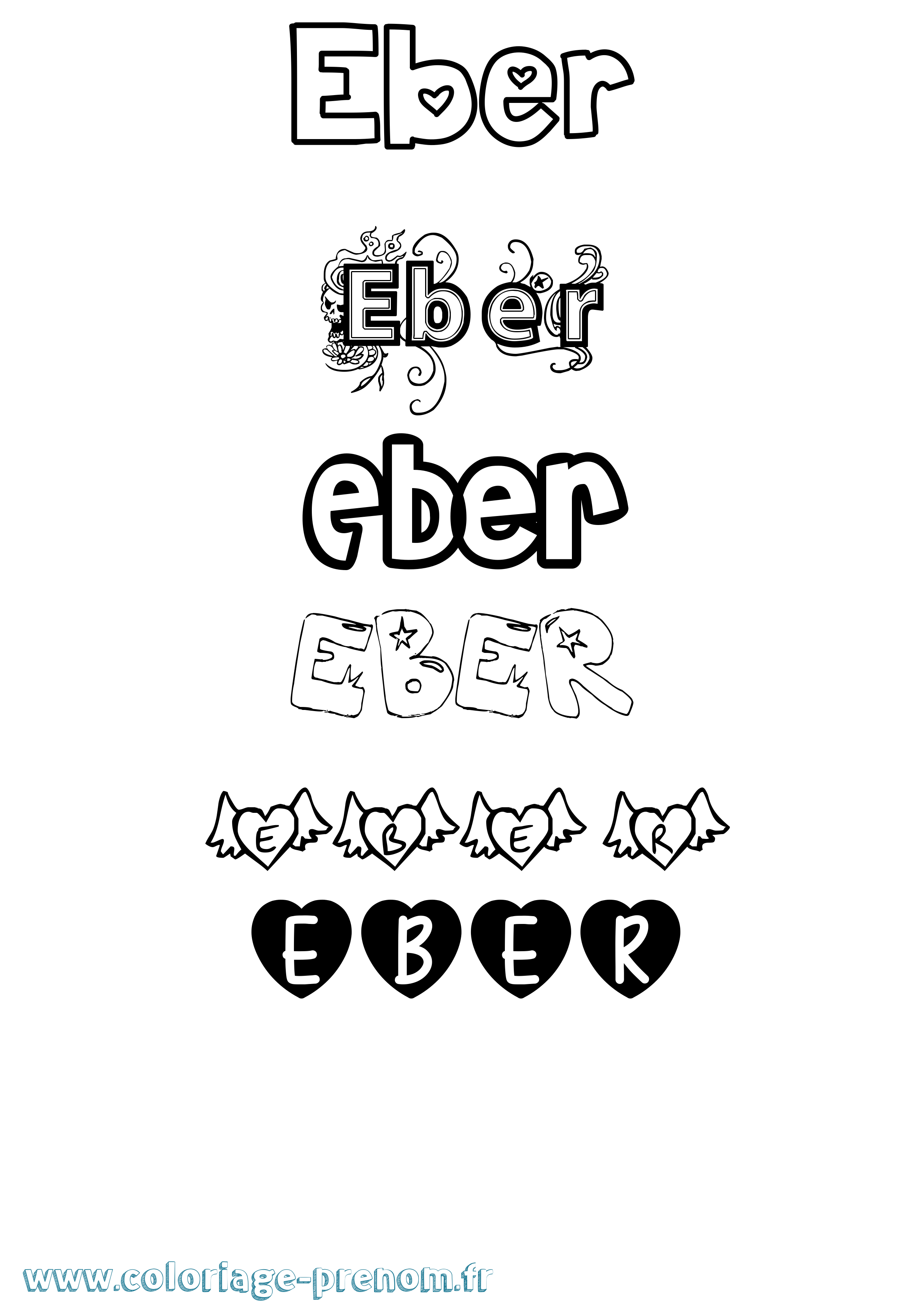 Coloriage prénom Eber Girly