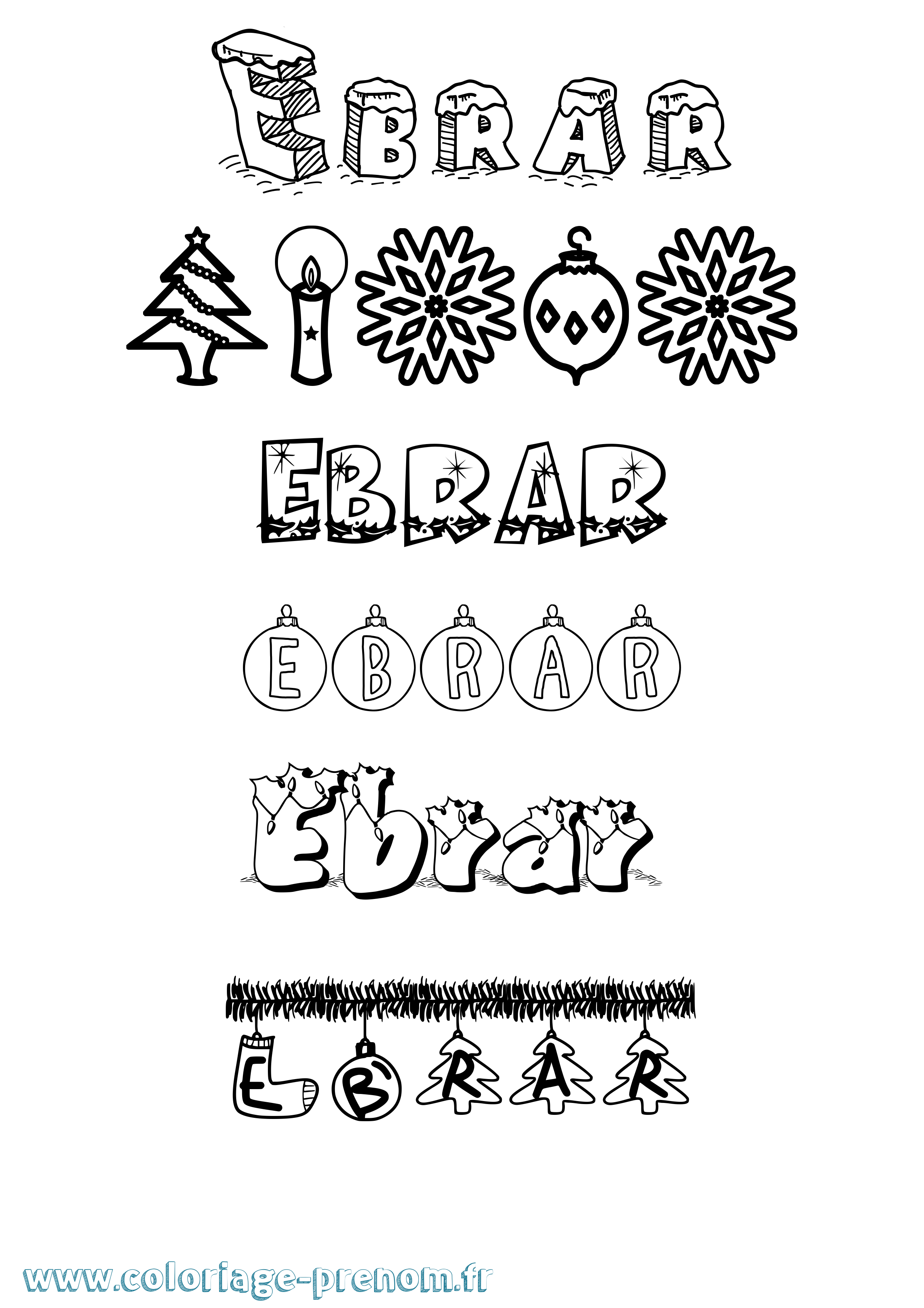 Coloriage Ebrar Noël Coloriage prénom Ebrar Noël