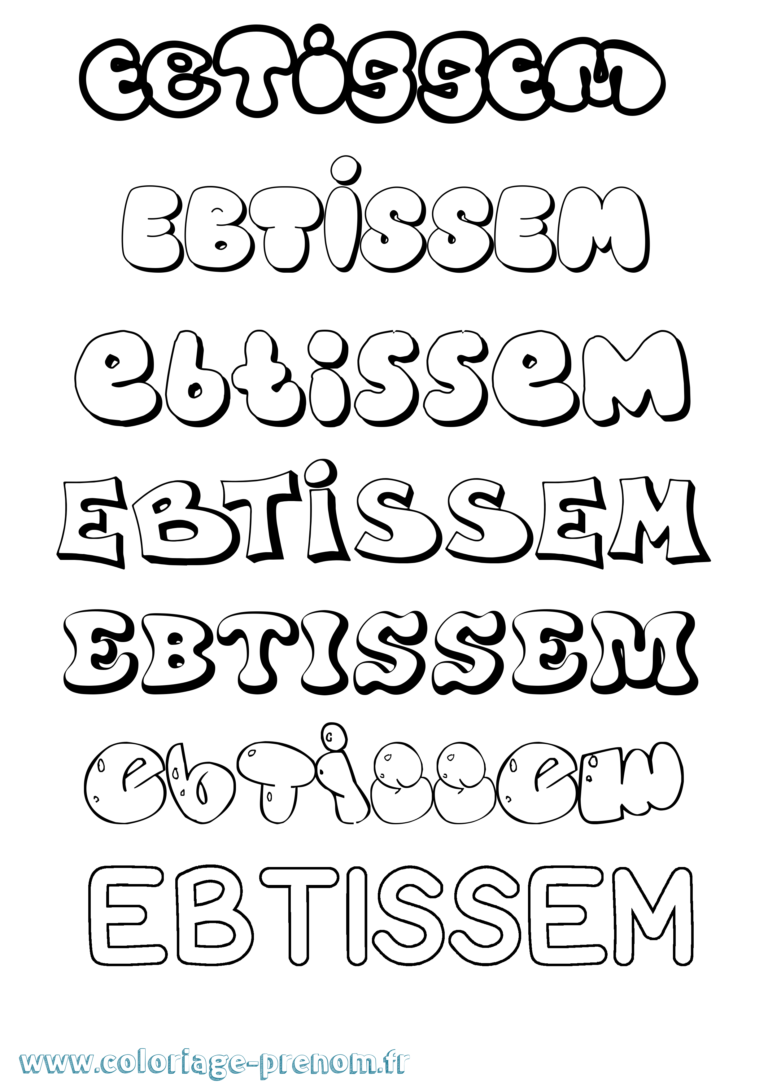 Coloriage Ebtissem Bubble Coloriage prénom Ebtissem Bubble