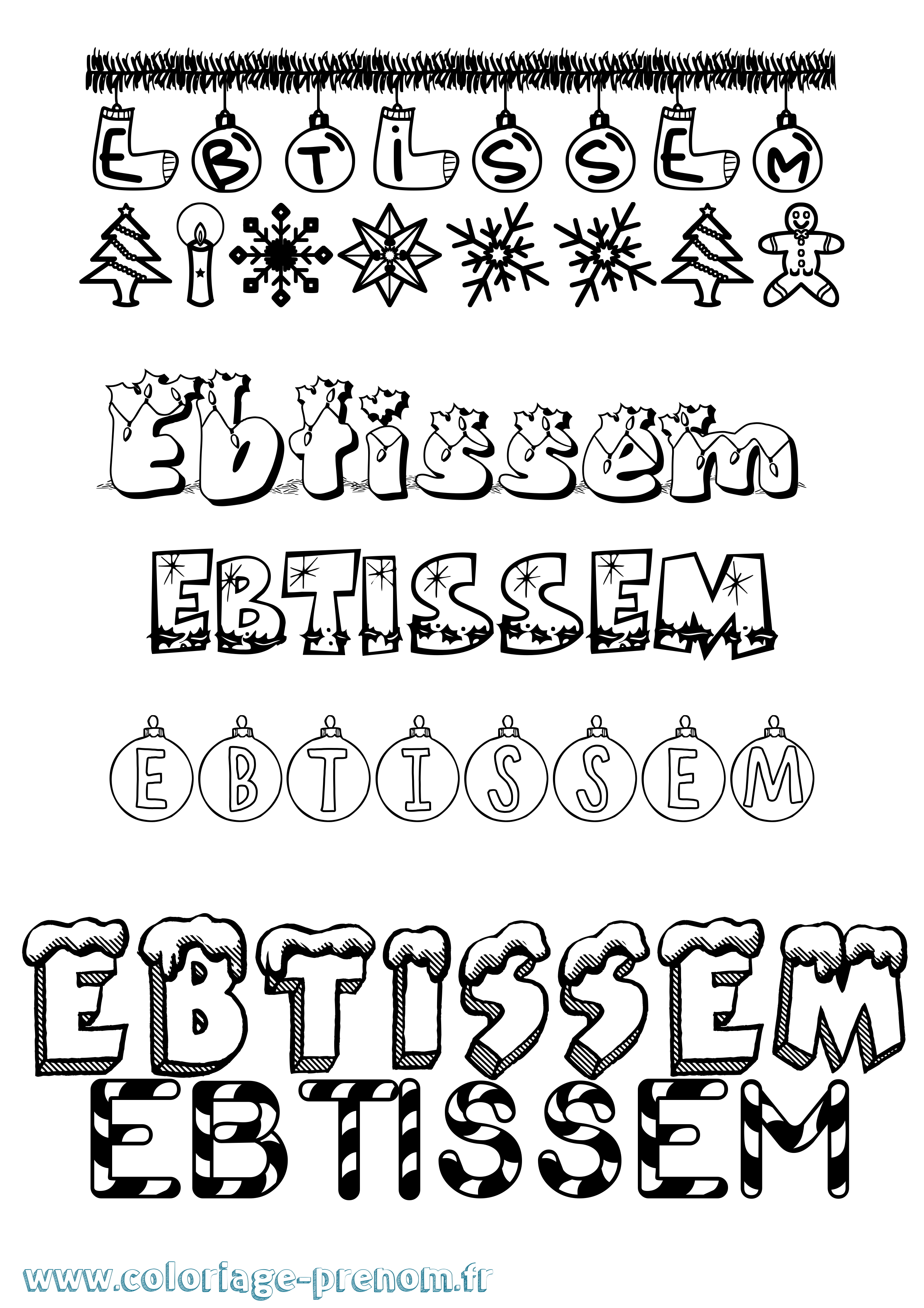 Coloriage Ebtissem Noël Coloriage prénom Ebtissem Noël