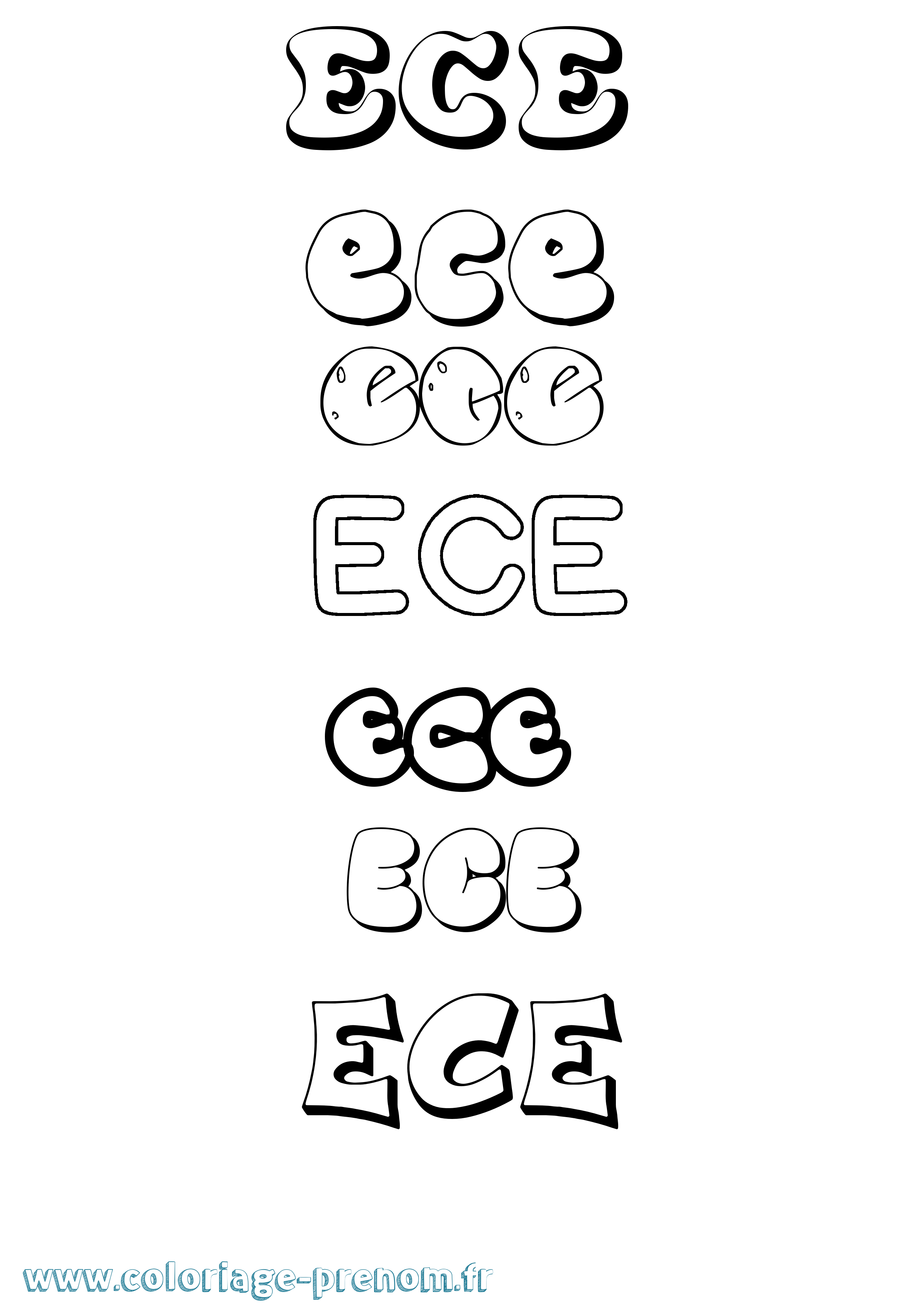 Coloriage prénom Ece Bubble