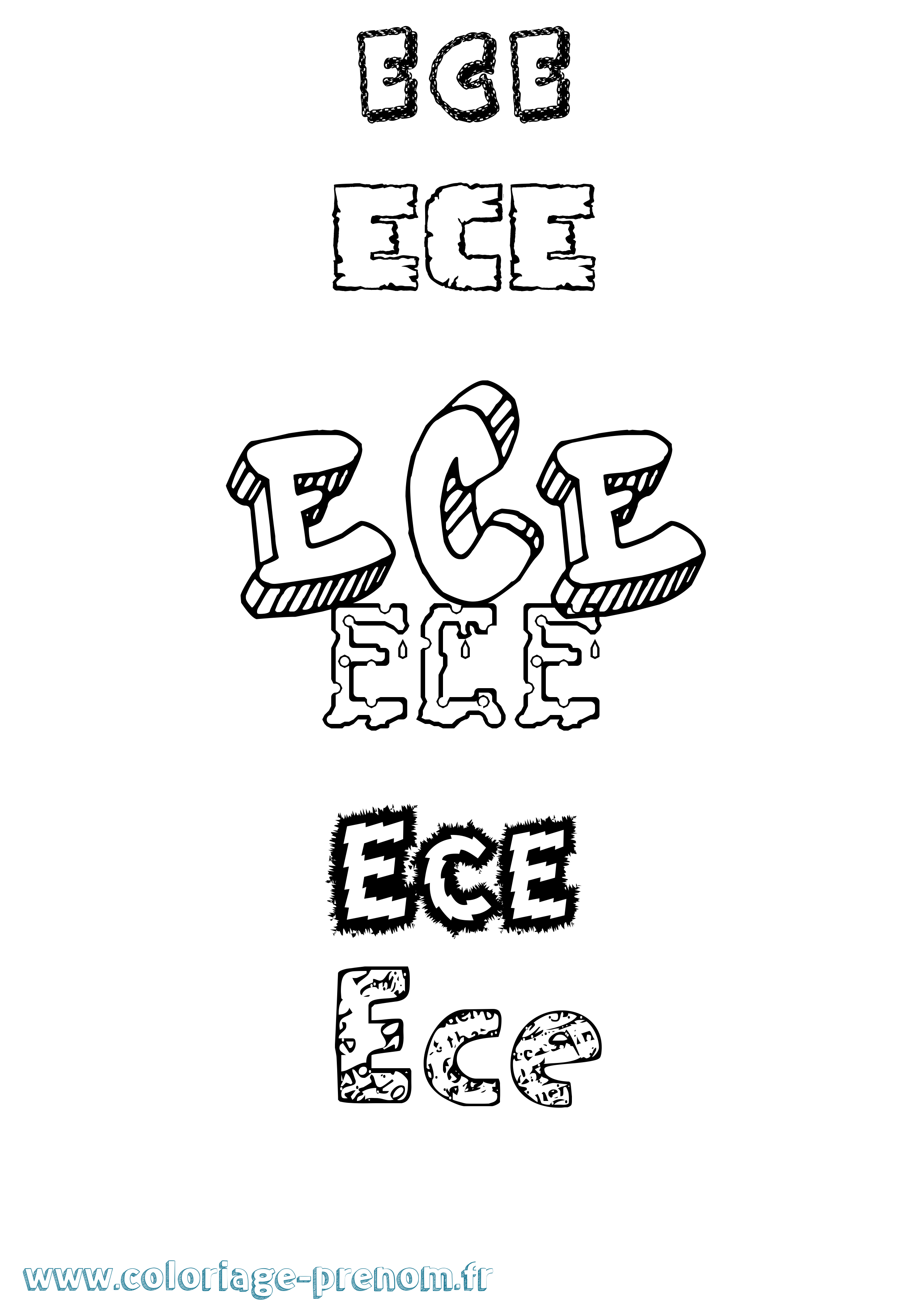 Coloriage Ece Destructuré Coloriage prénom Ece Destructuré