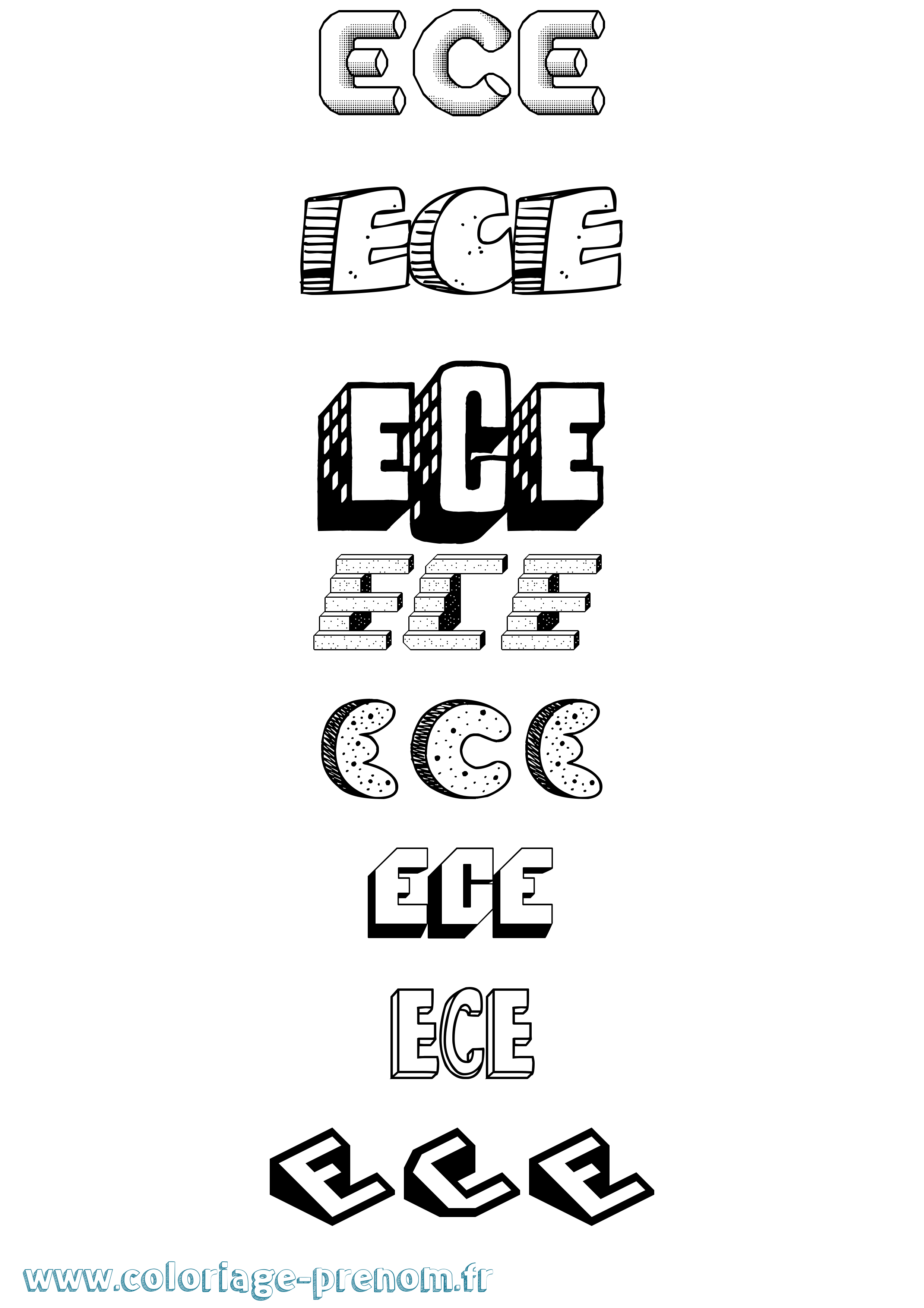 Coloriage prénom Ece Effet 3D