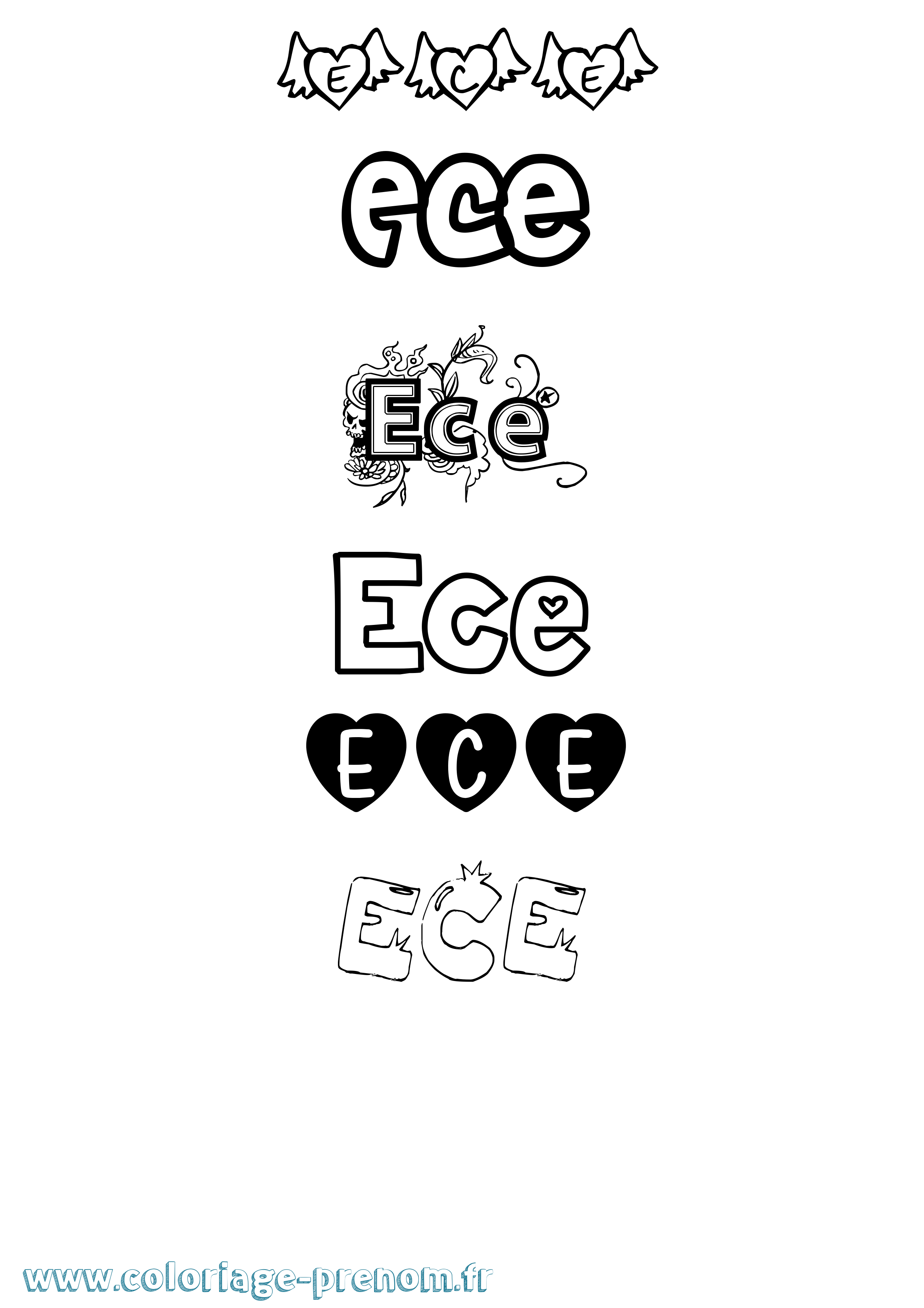 Coloriage Ece Girly Coloriage prénom Ece Girly
