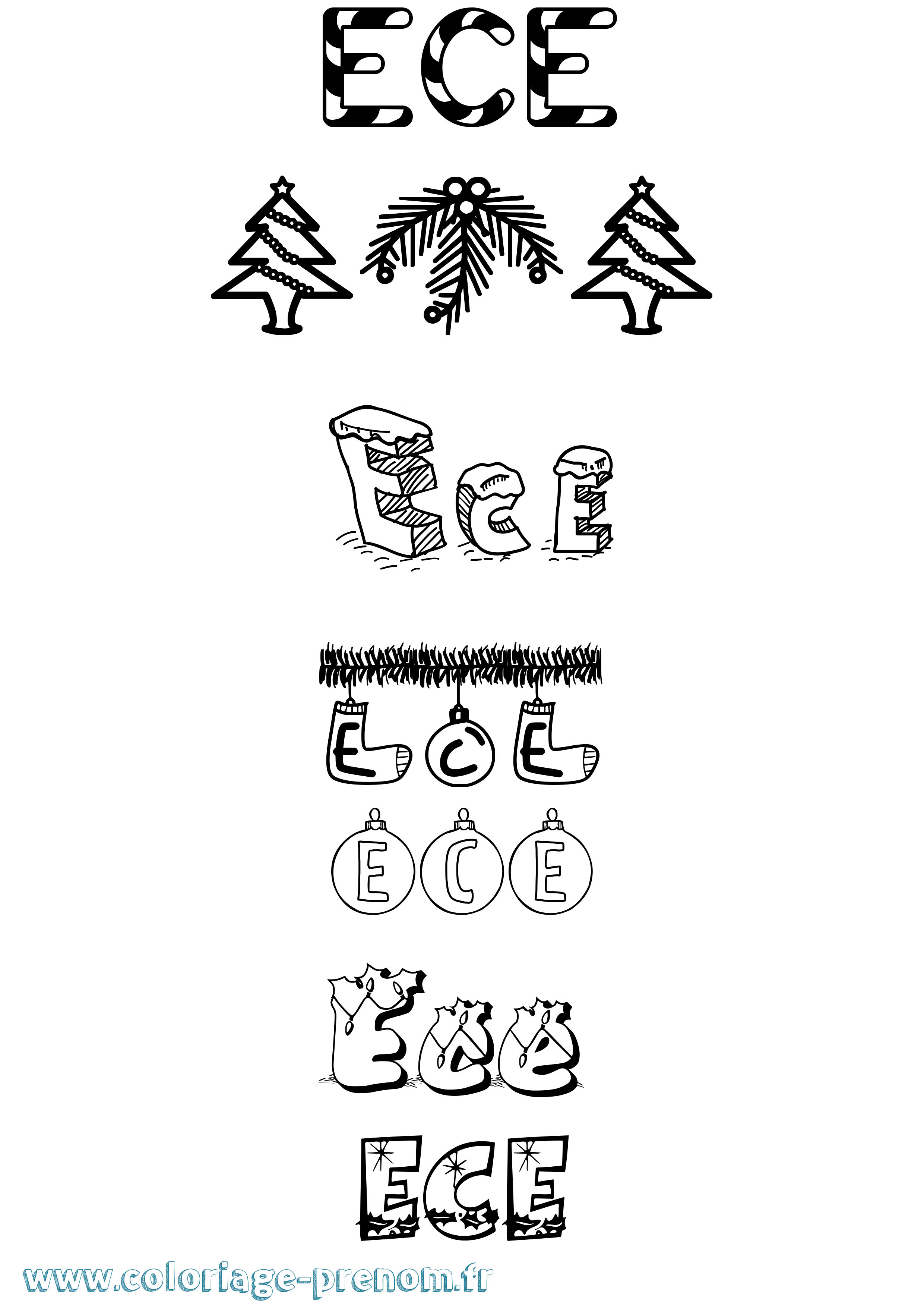 Coloriage Ece Noël Coloriage prénom Ece Noël