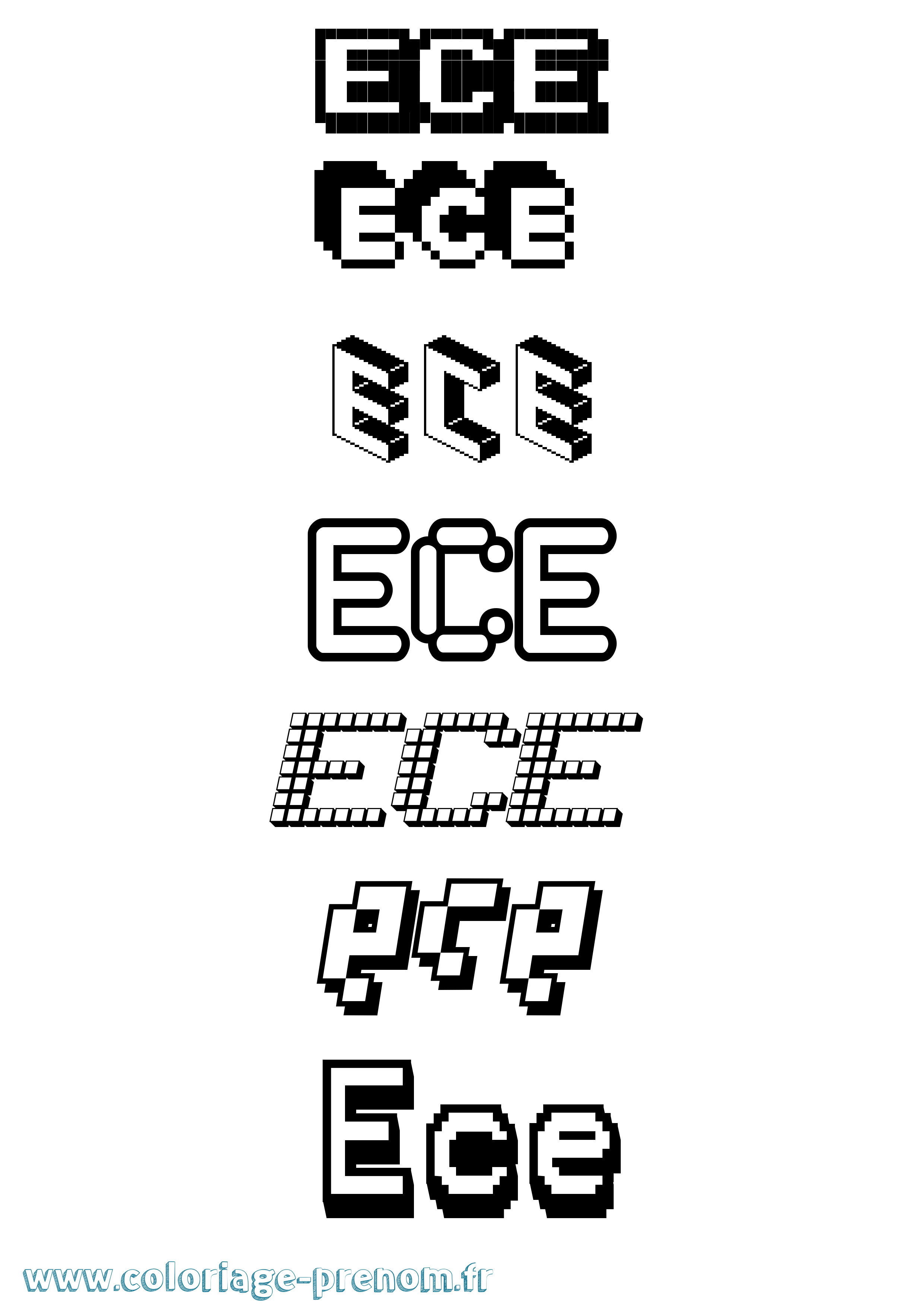 Coloriage prénom Ece Pixel