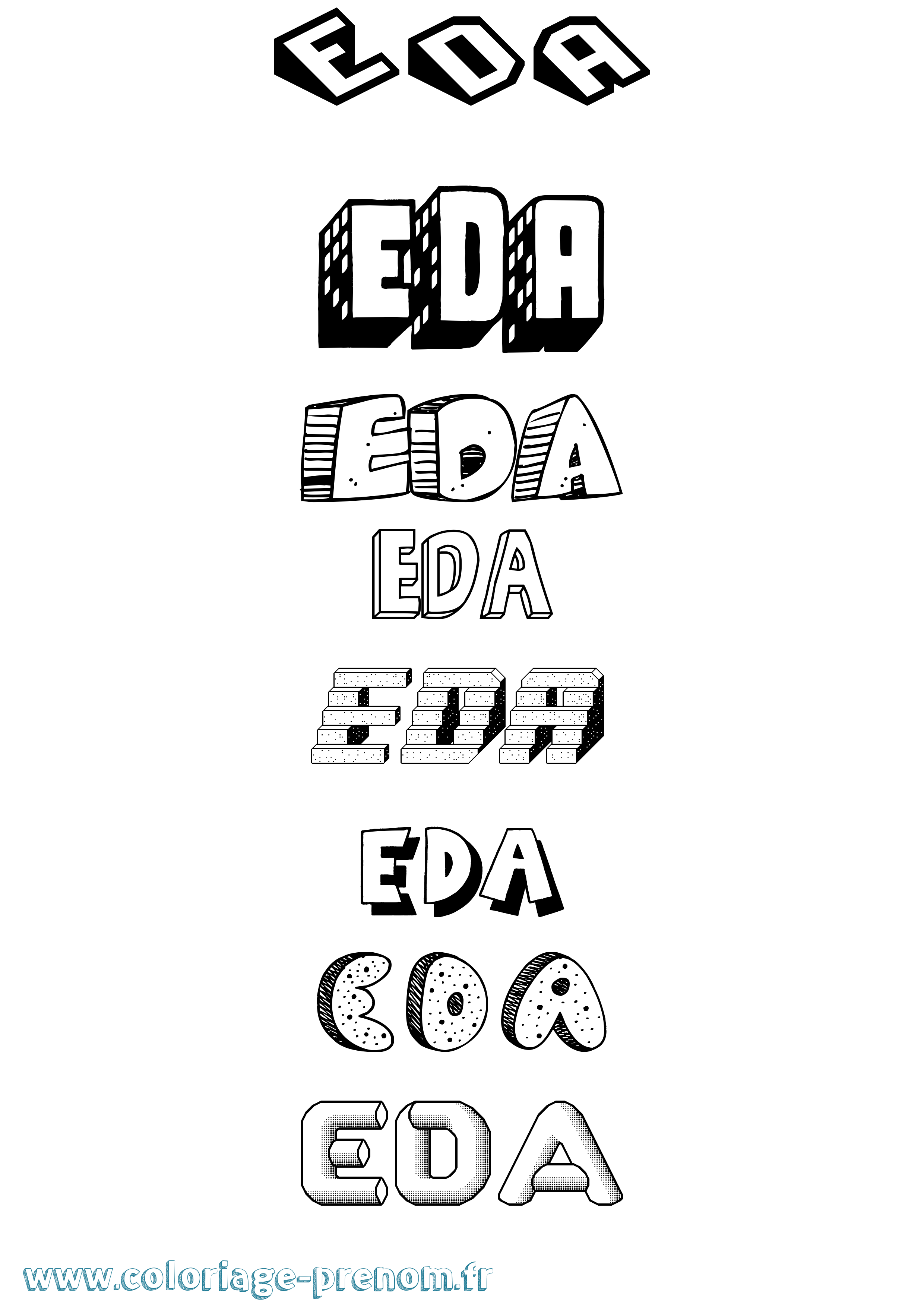 Coloriage prénom Eda Effet 3D