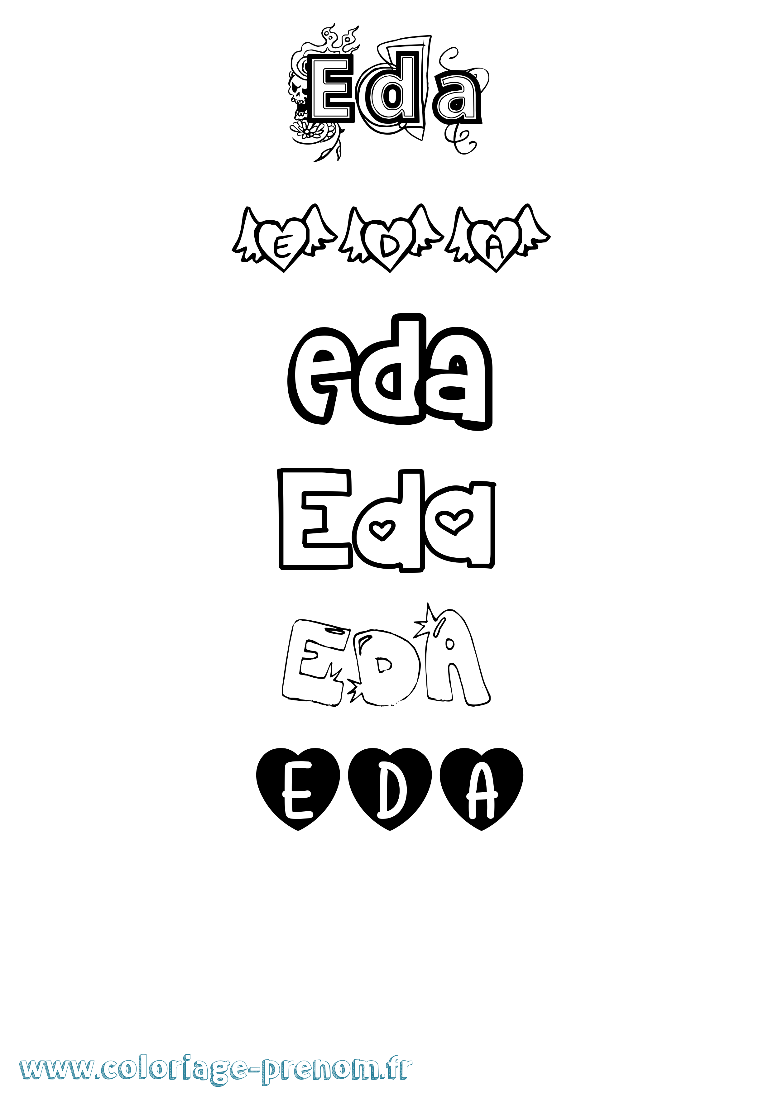 Coloriage prénom Eda Girly