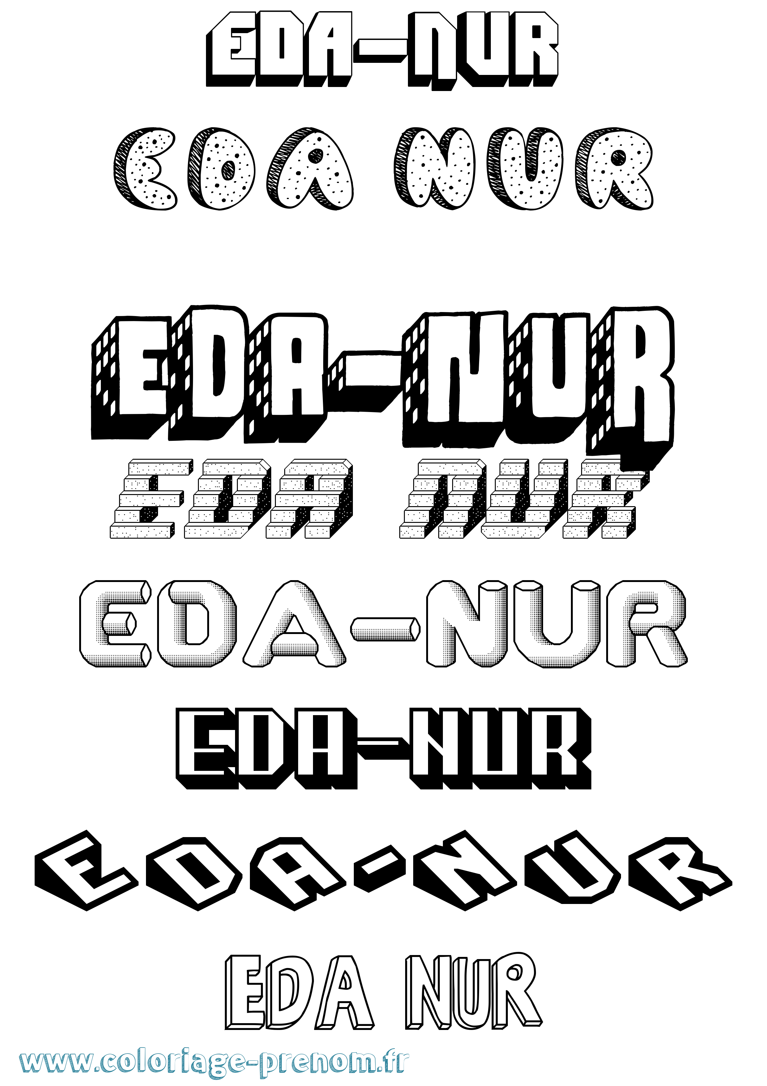 Coloriage Eda-Nur Effet 3D Coloriage prénom Eda-Nur Effet 3D