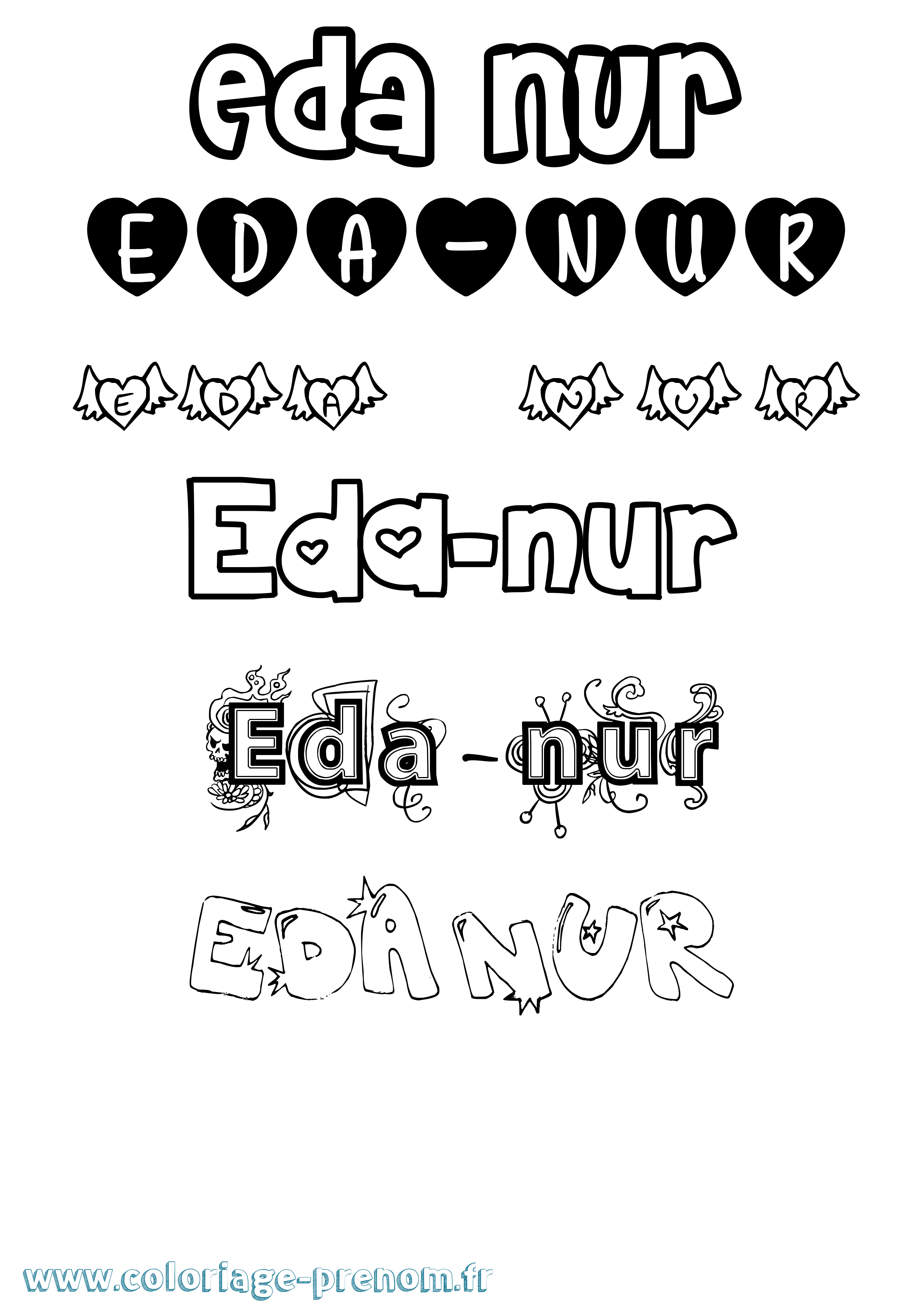 Coloriage Eda-Nur Girly Coloriage prénom Eda-Nur Girly
