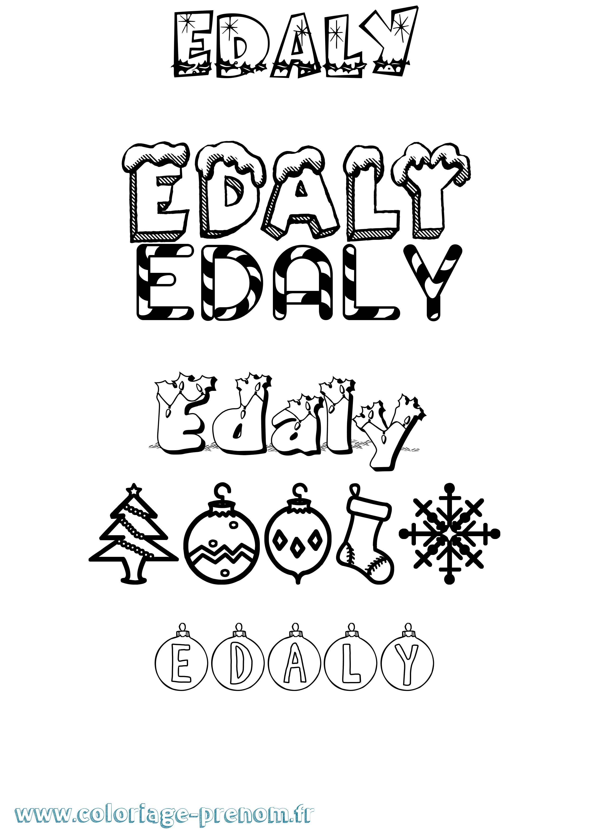 Coloriage Edaly Noël Coloriage prénom Edaly Noël