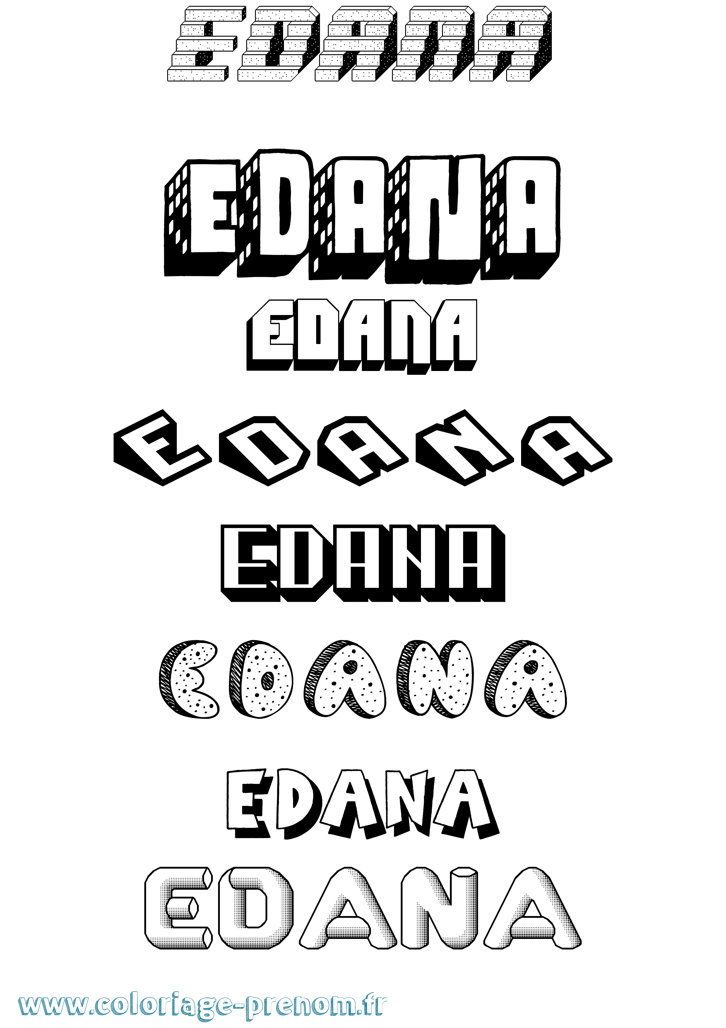 Coloriage Edana Effet 3D Coloriage prénom Edana Effet 3D
