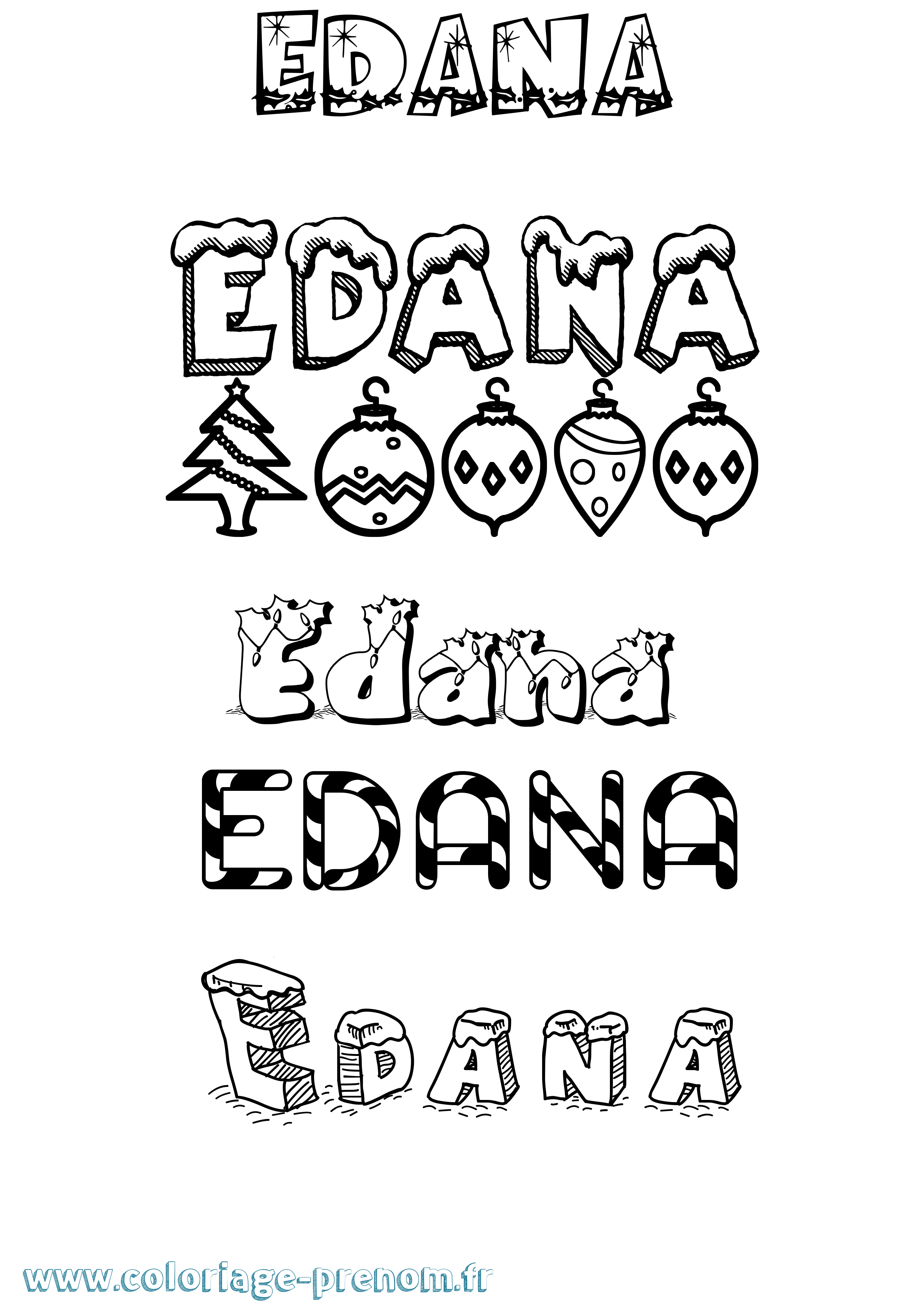 Coloriage Edana Noël Coloriage prénom Edana Noël