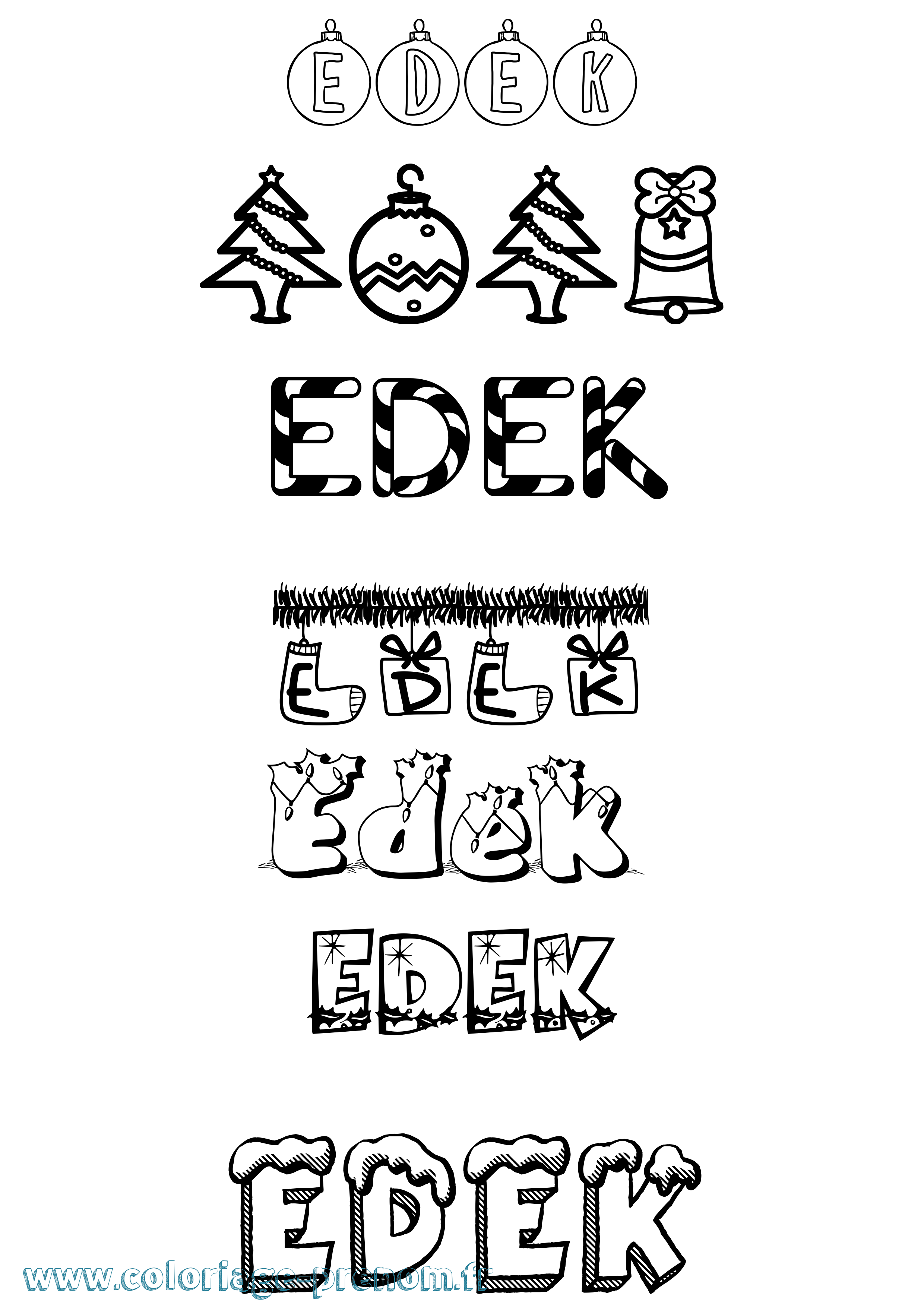 Coloriage Edek Noël Coloriage prénom Edek Noël