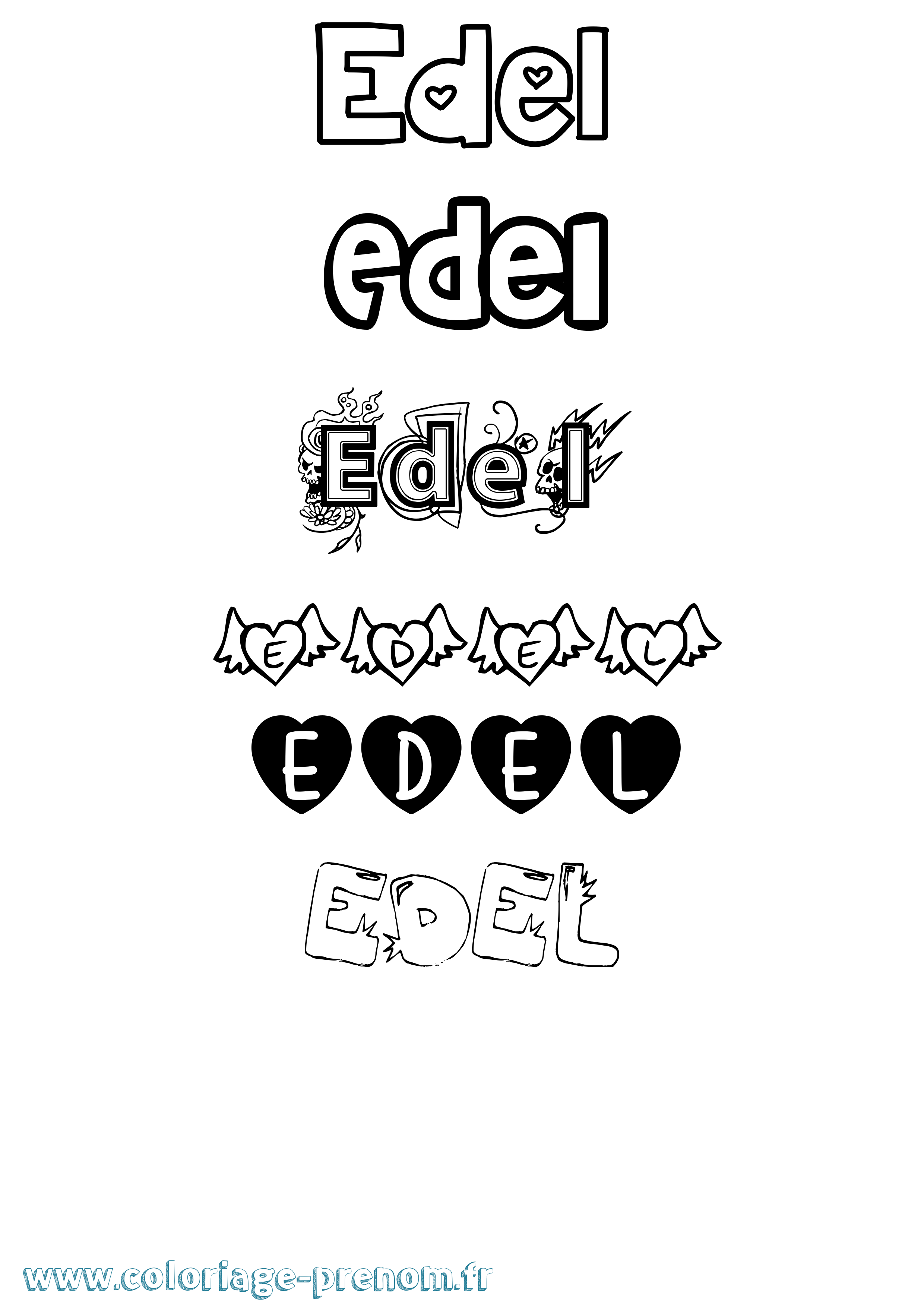 Coloriage Edel Girly Coloriage prénom Edel Girly