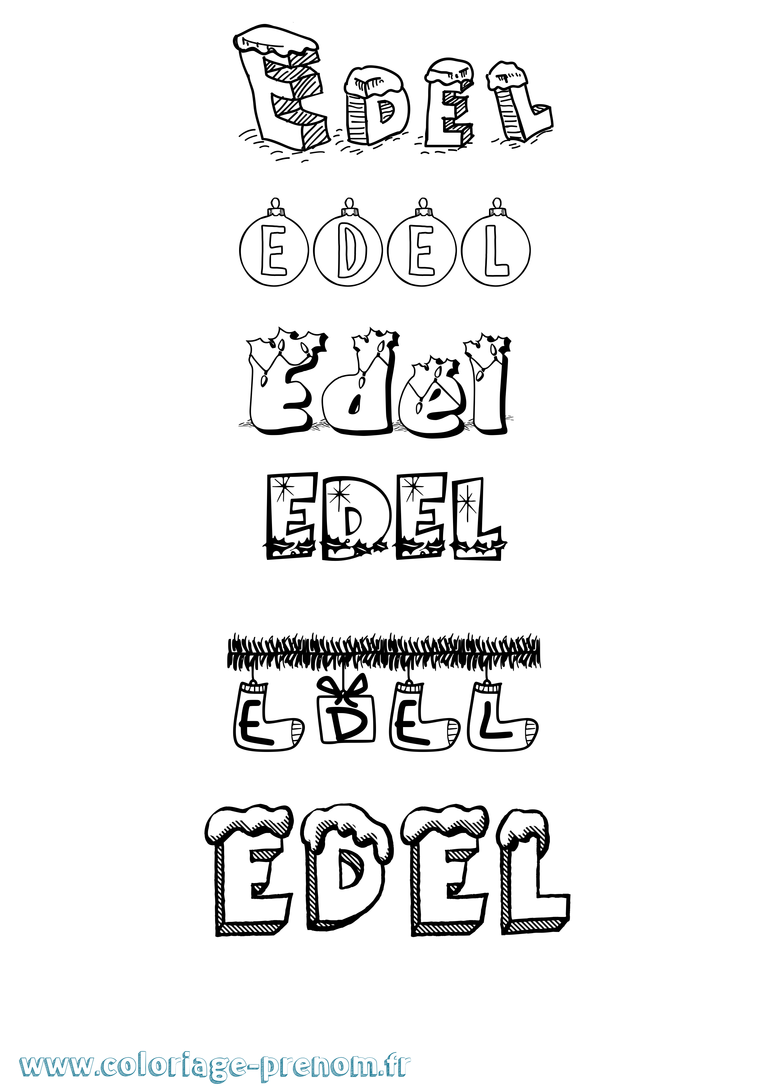 Coloriage Edel Noël Coloriage prénom Edel Noël