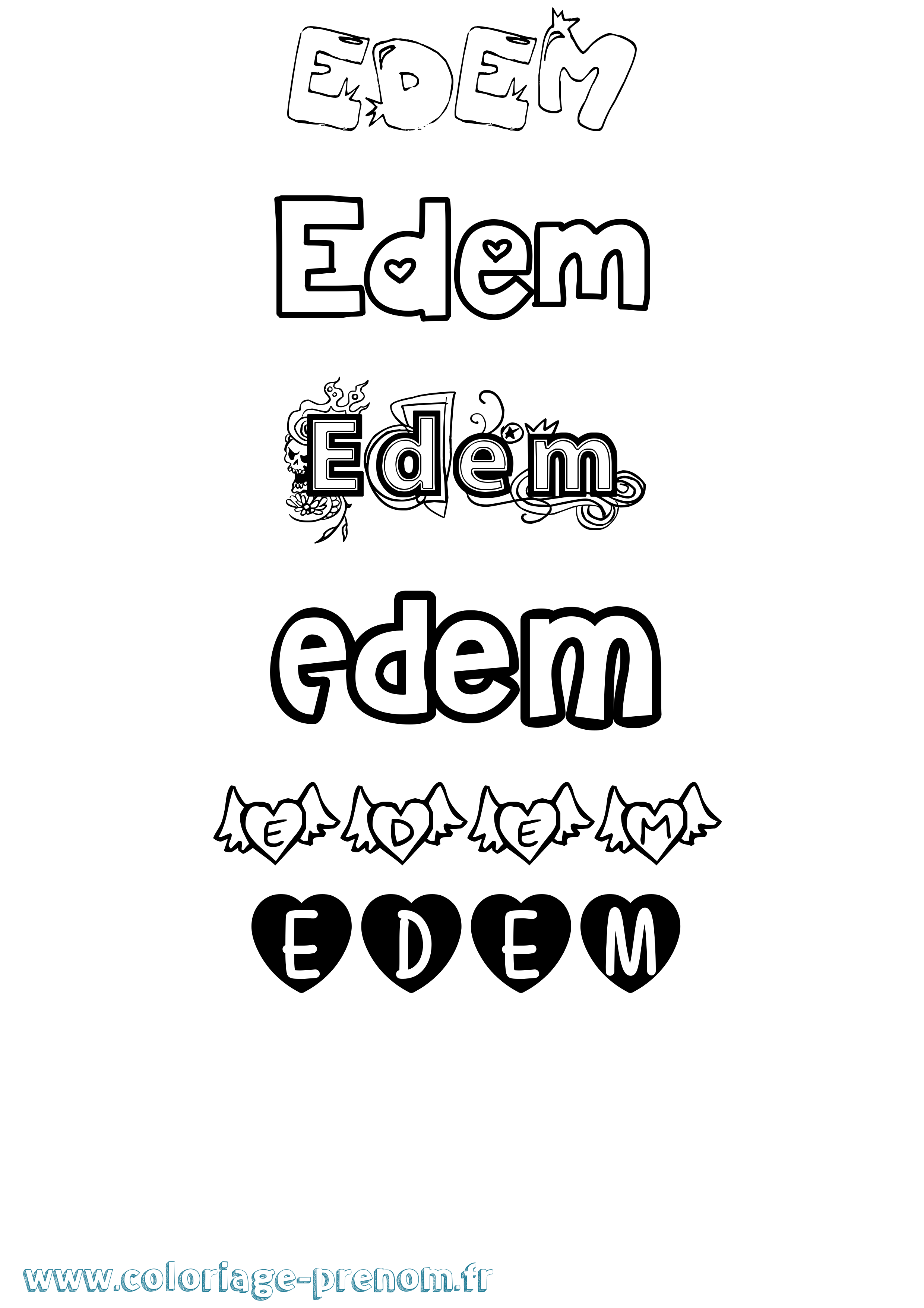 Coloriage Edem Girly Coloriage prénom Edem Girly