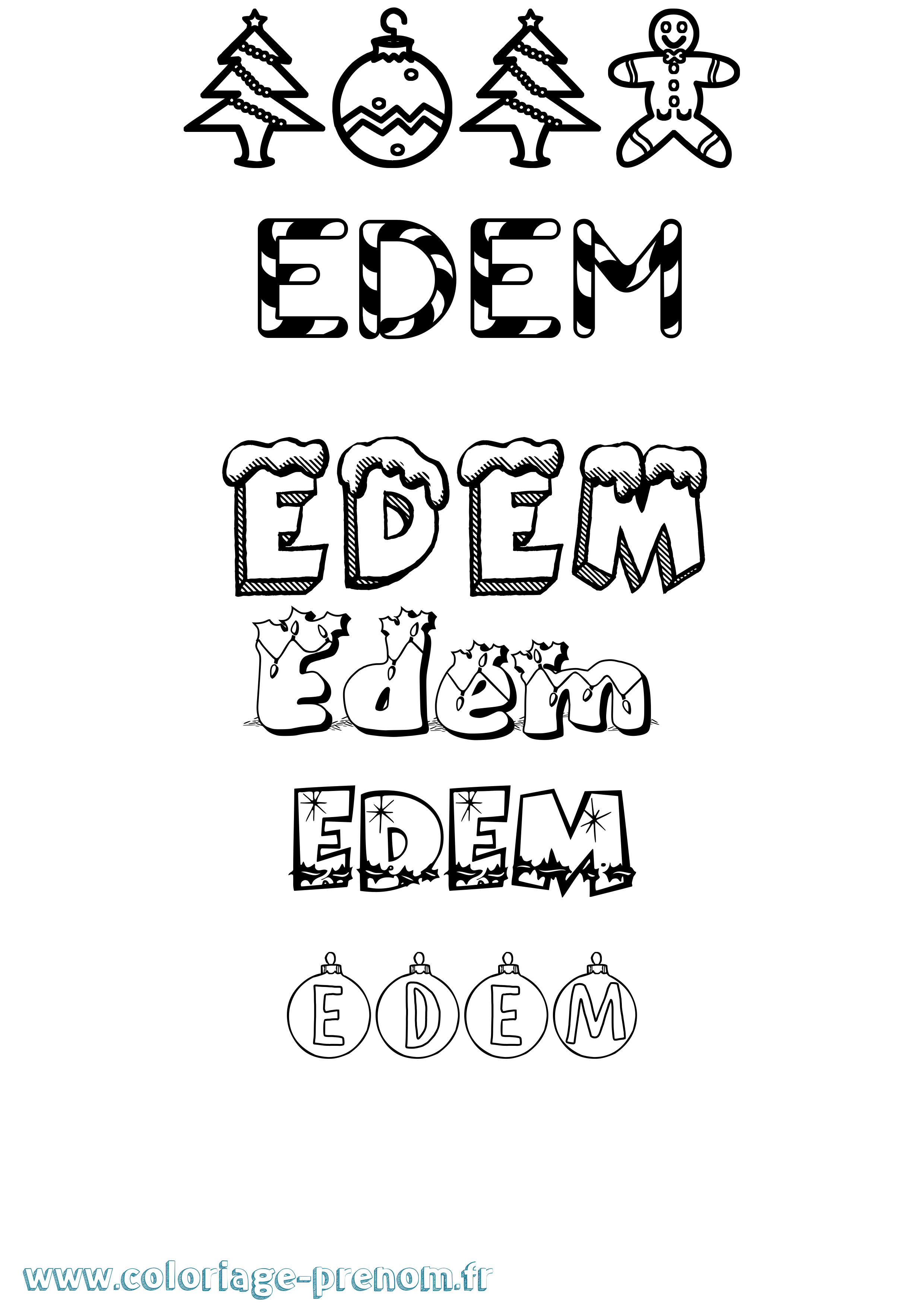 Coloriage Edem Noël Coloriage prénom Edem Noël
