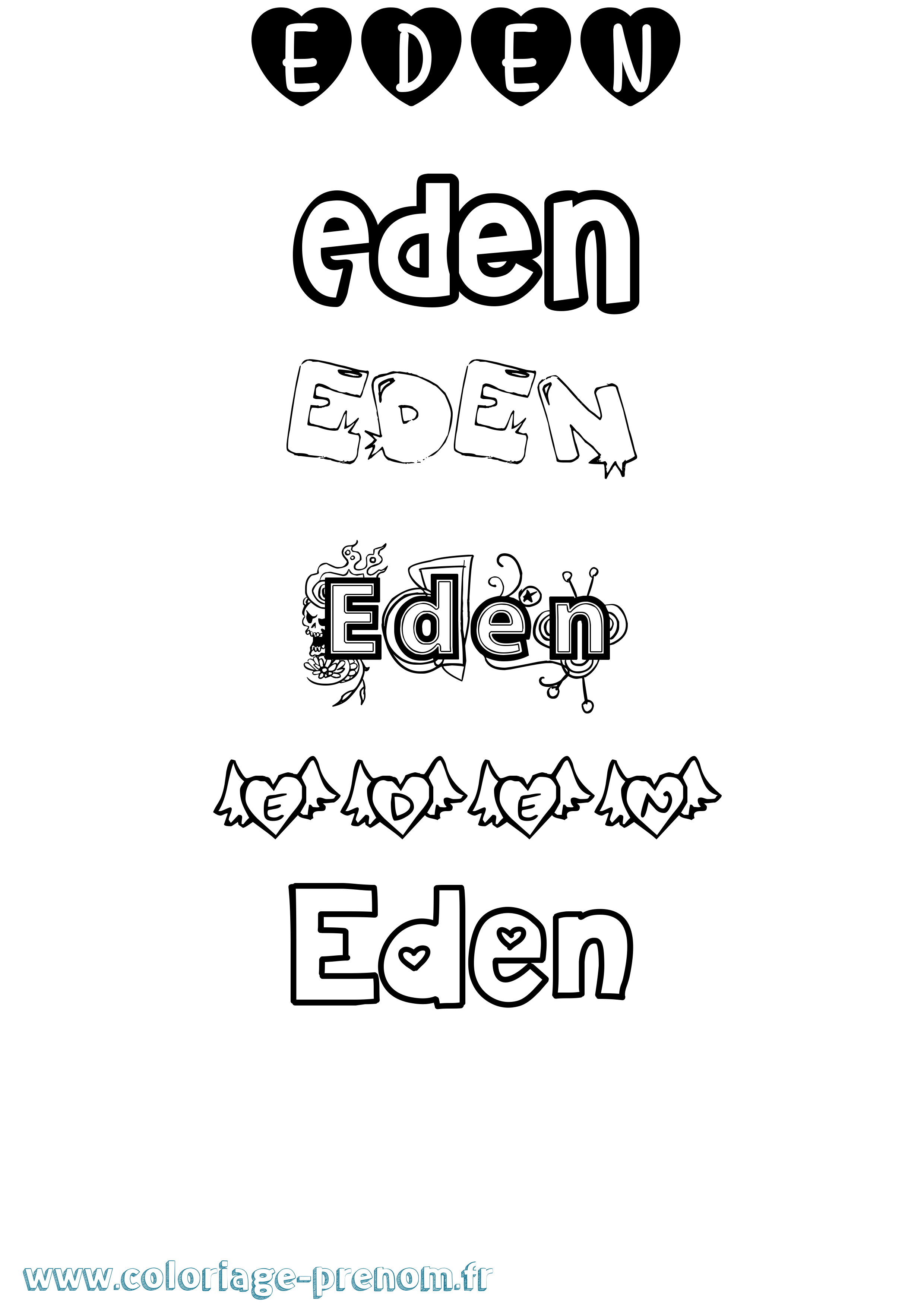 Coloriage Eden Girly Coloriage prénom Eden Girly