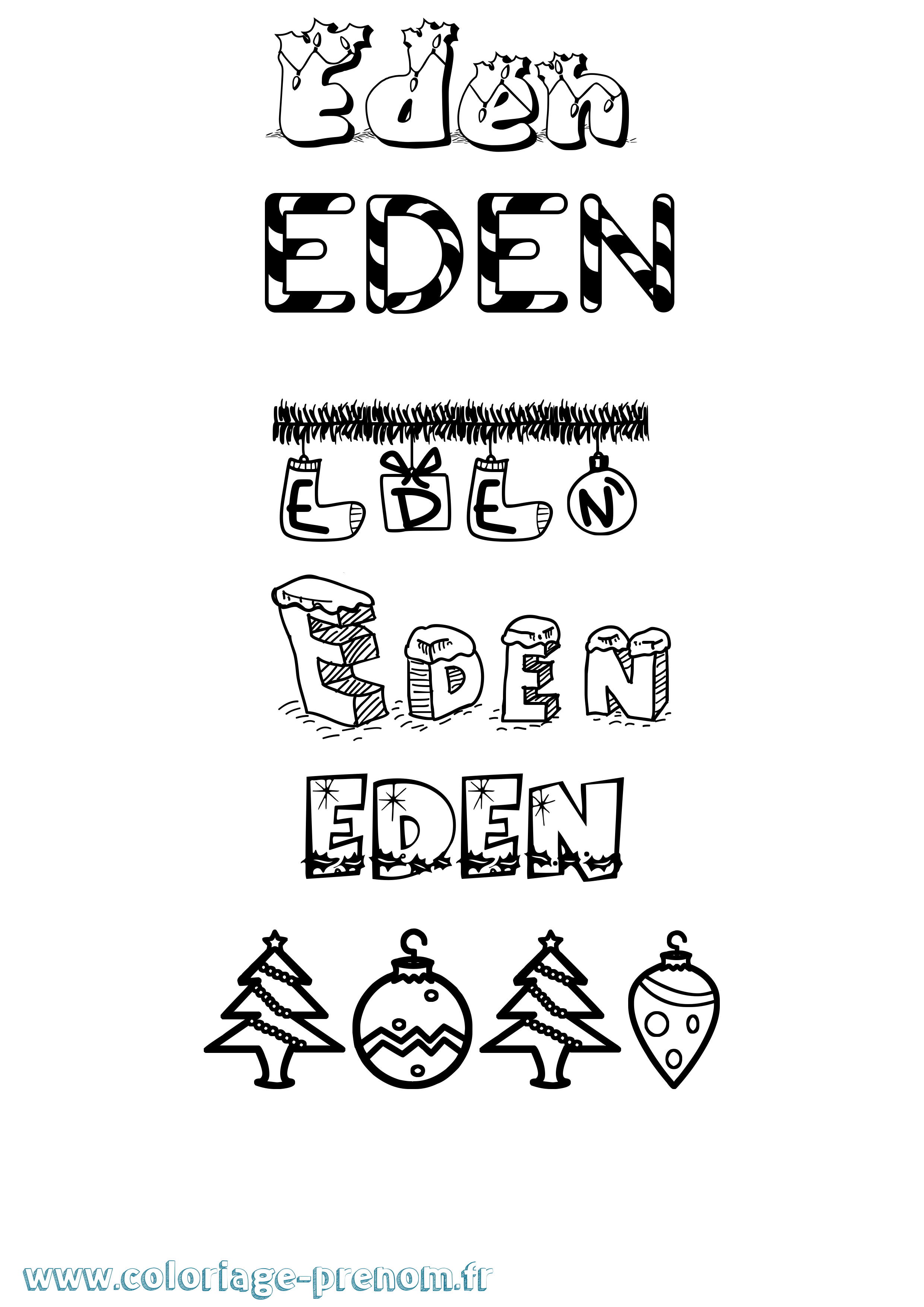 Coloriage Eden Noël Coloriage prénom Eden Noël