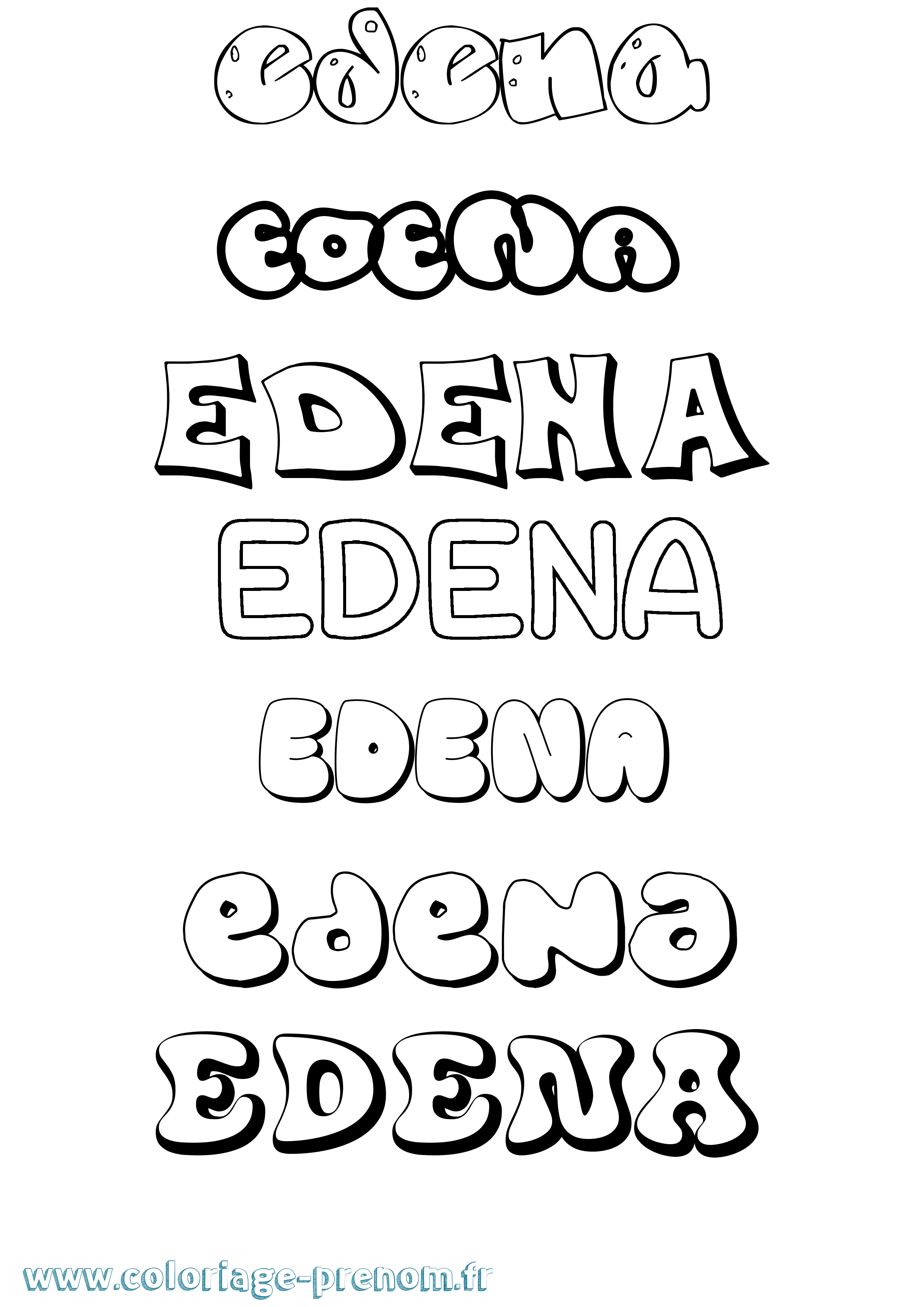 Coloriage prénom Edena Bubble