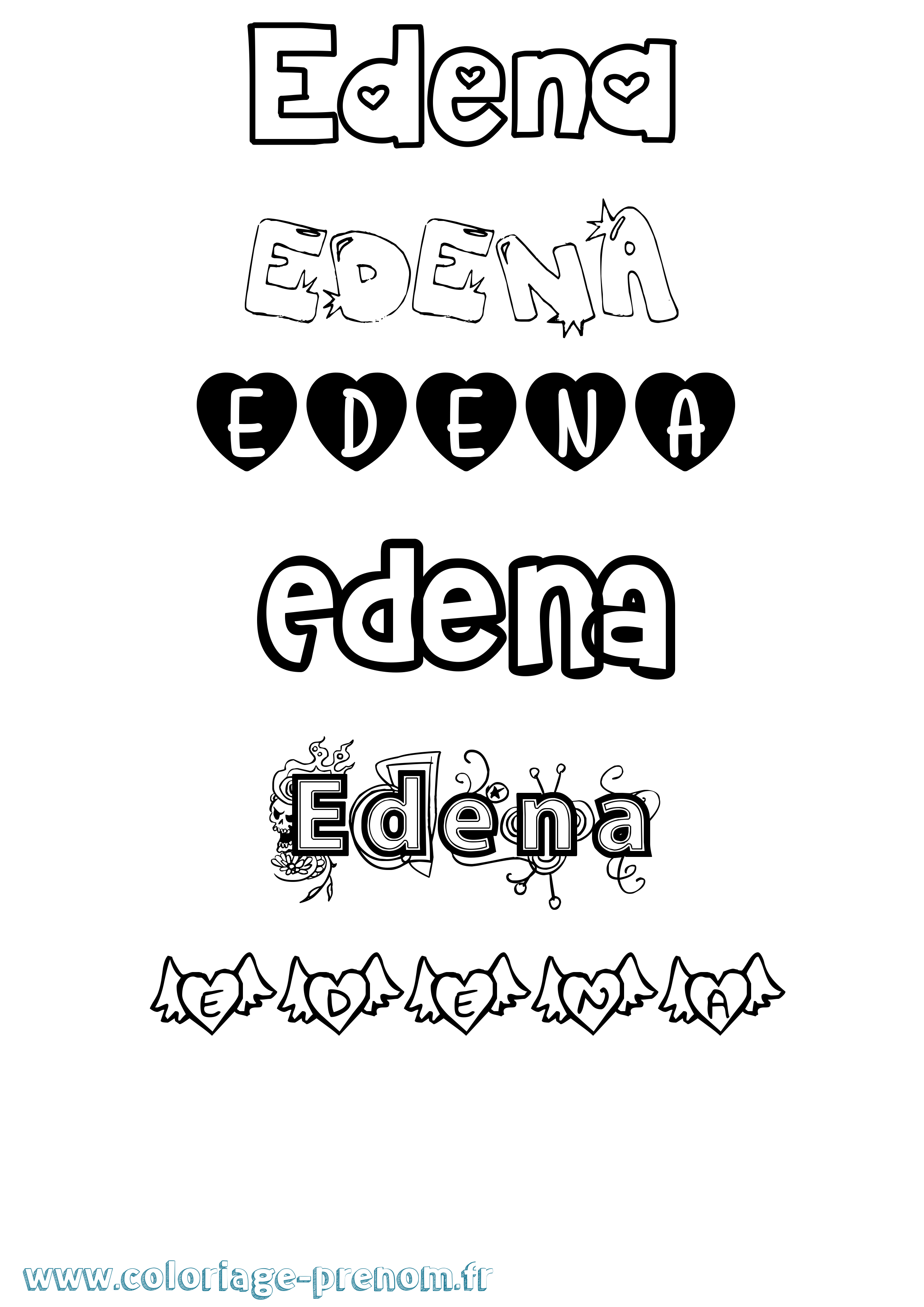 Coloriage prénom Edena Girly