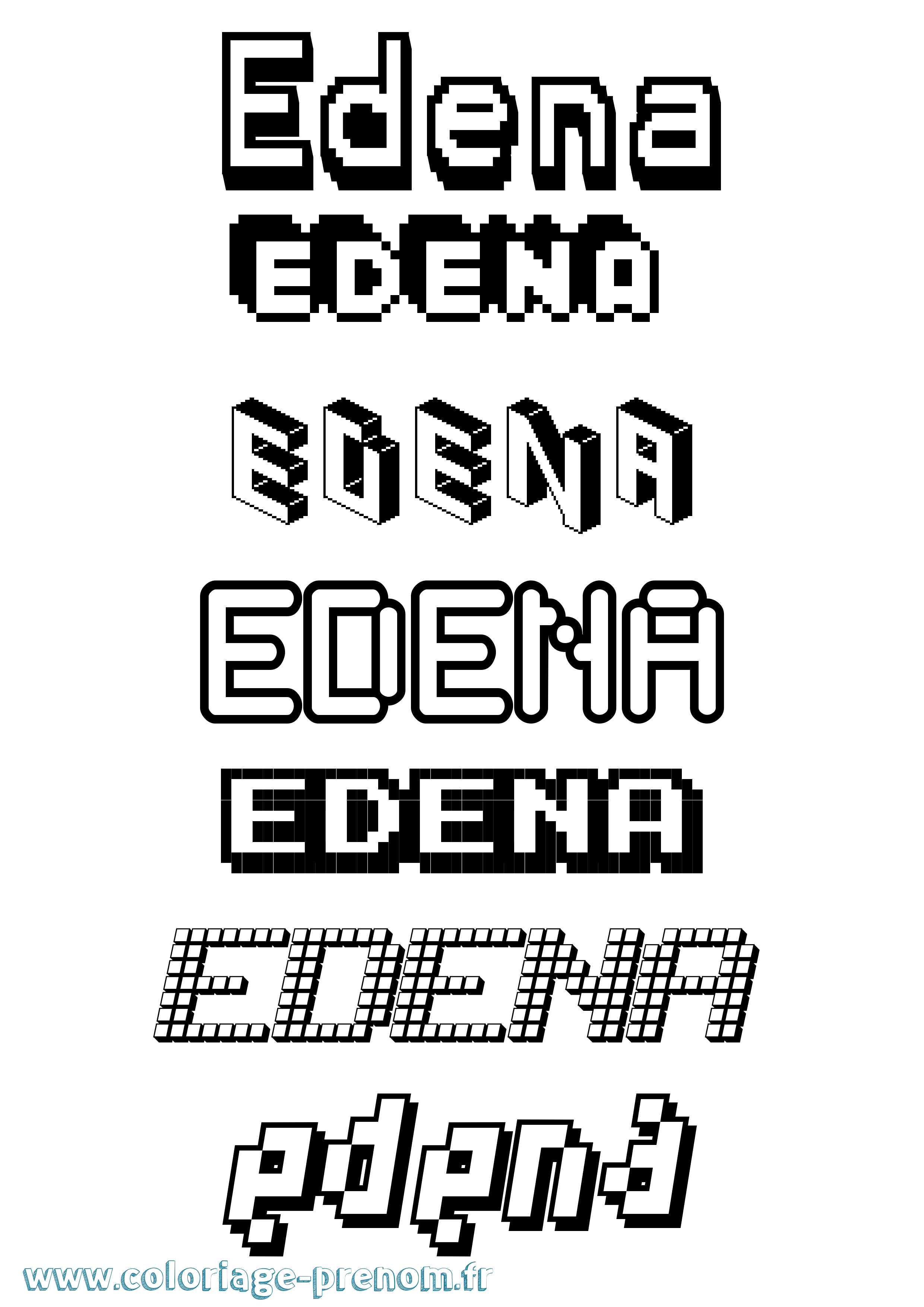 Coloriage prénom Edena Pixel