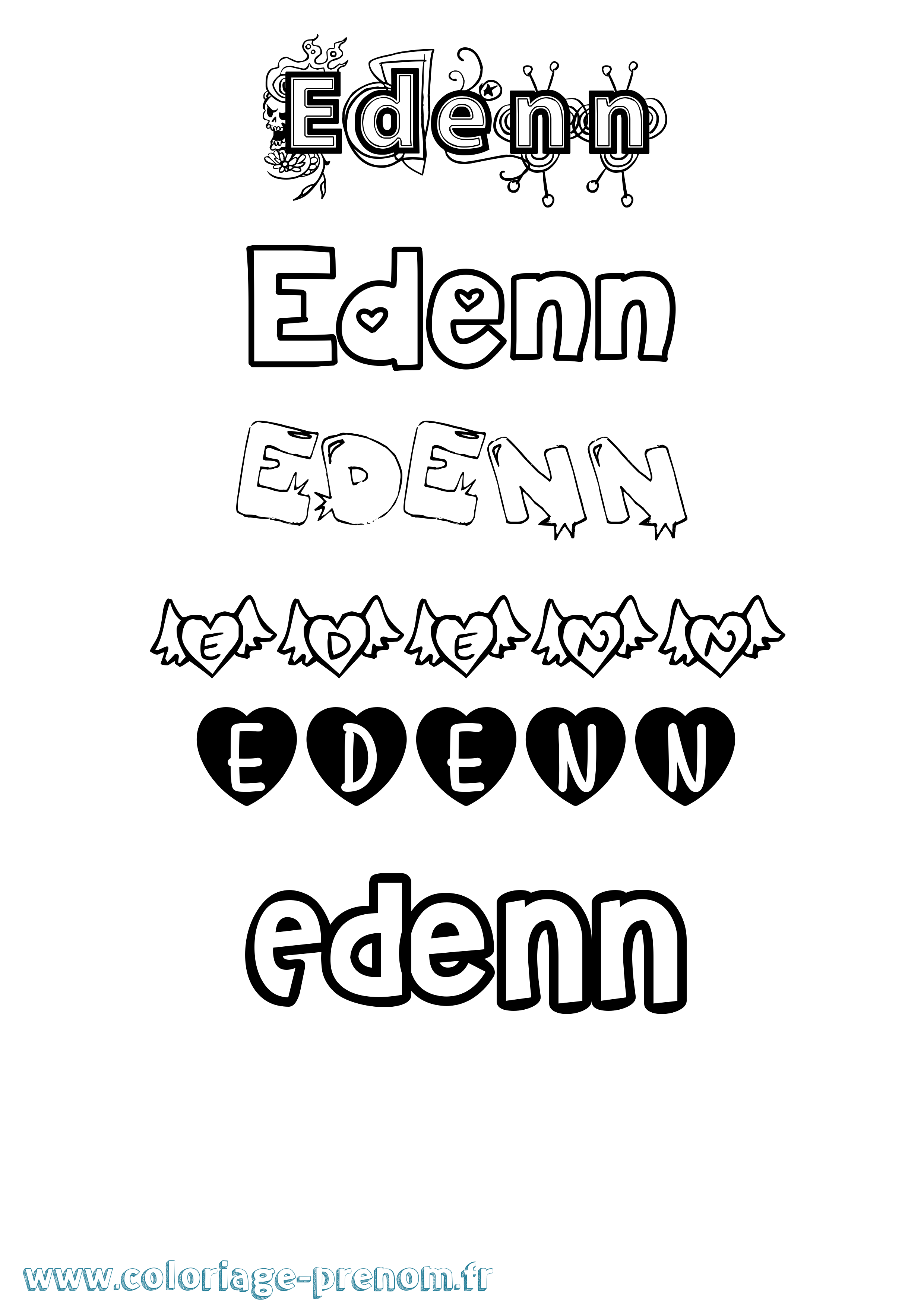 Coloriage Edenn Girly Coloriage prénom Edenn Girly
