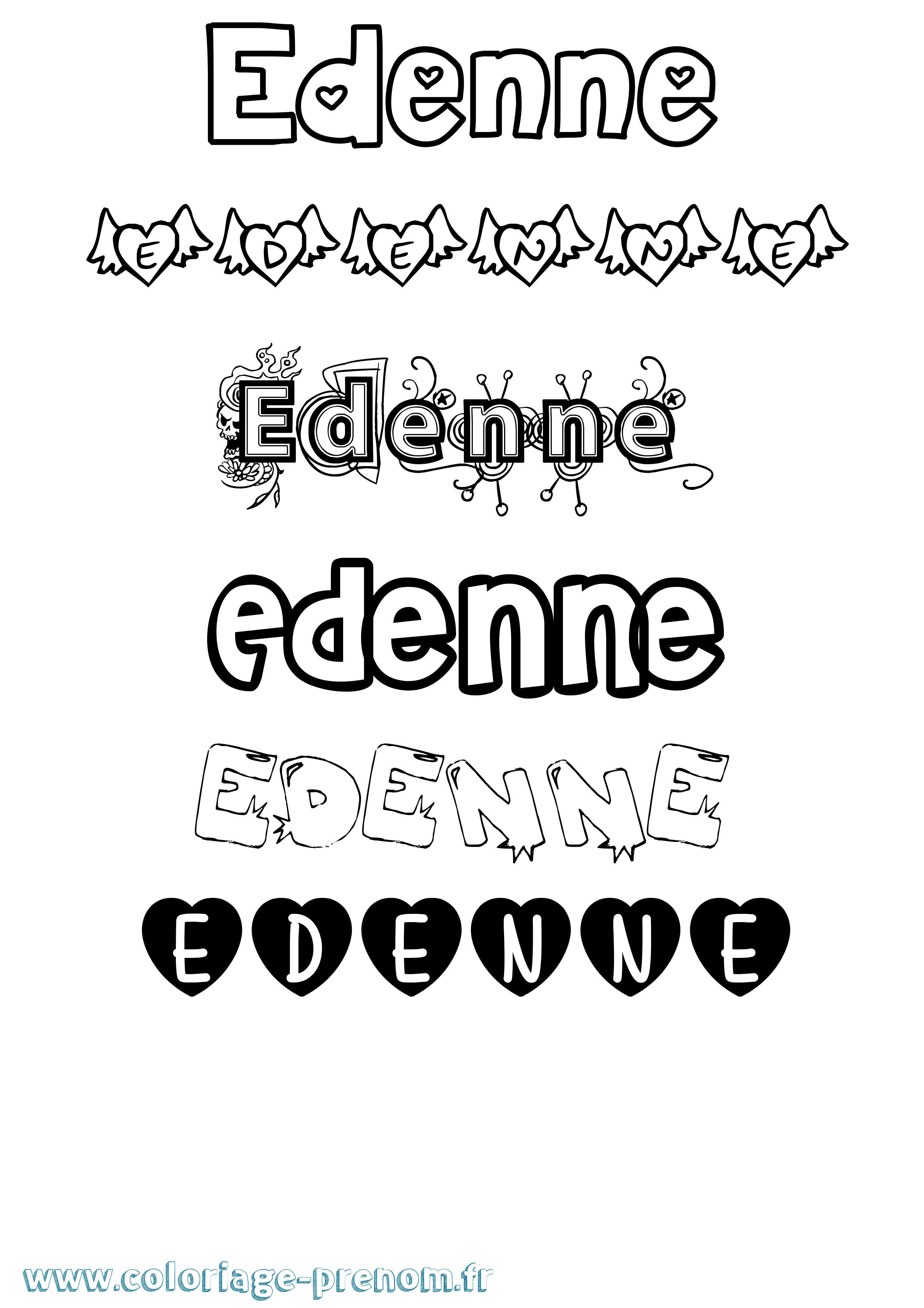 Coloriage prénom Edenne Girly