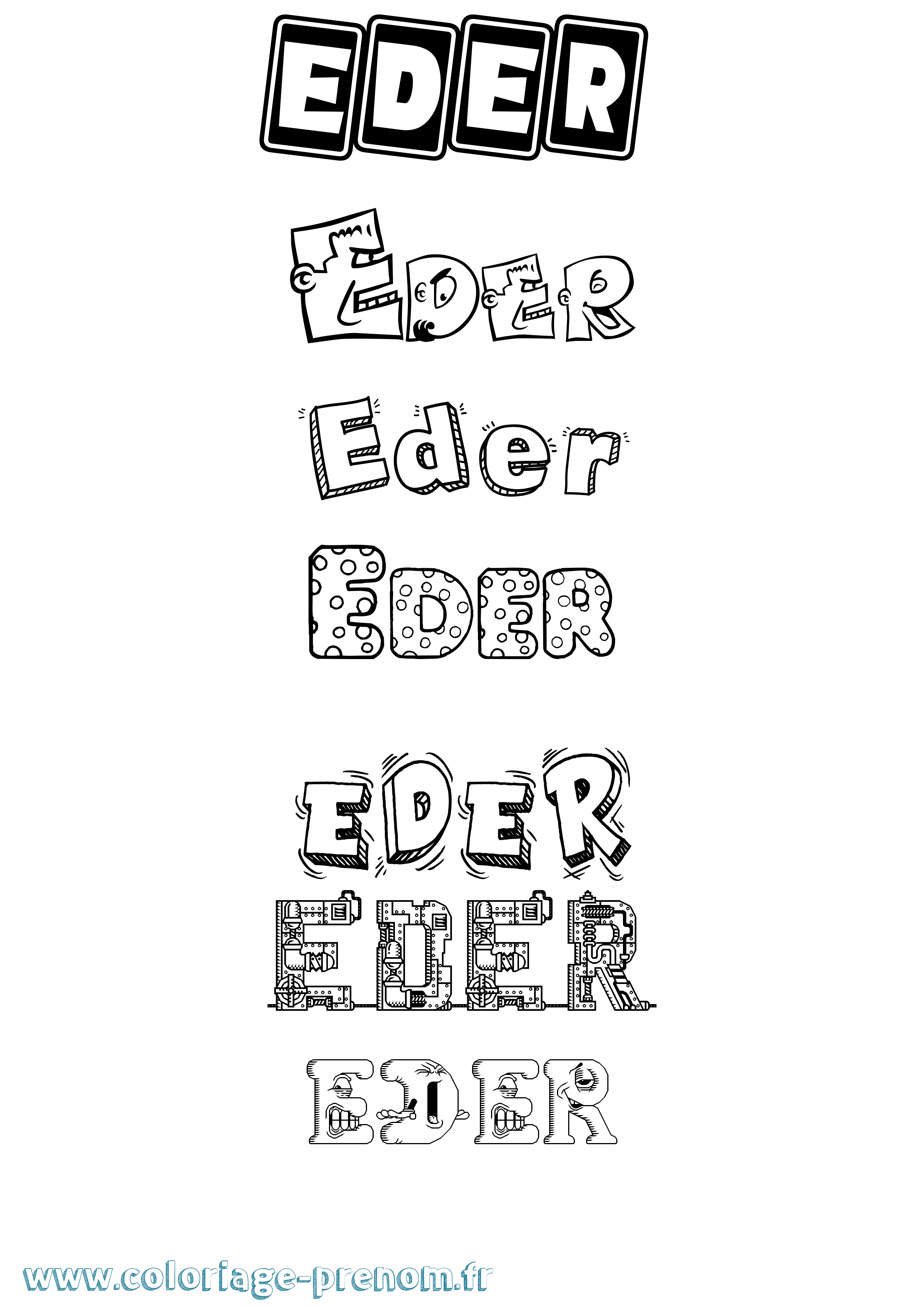 Coloriage prénom Eder Fun