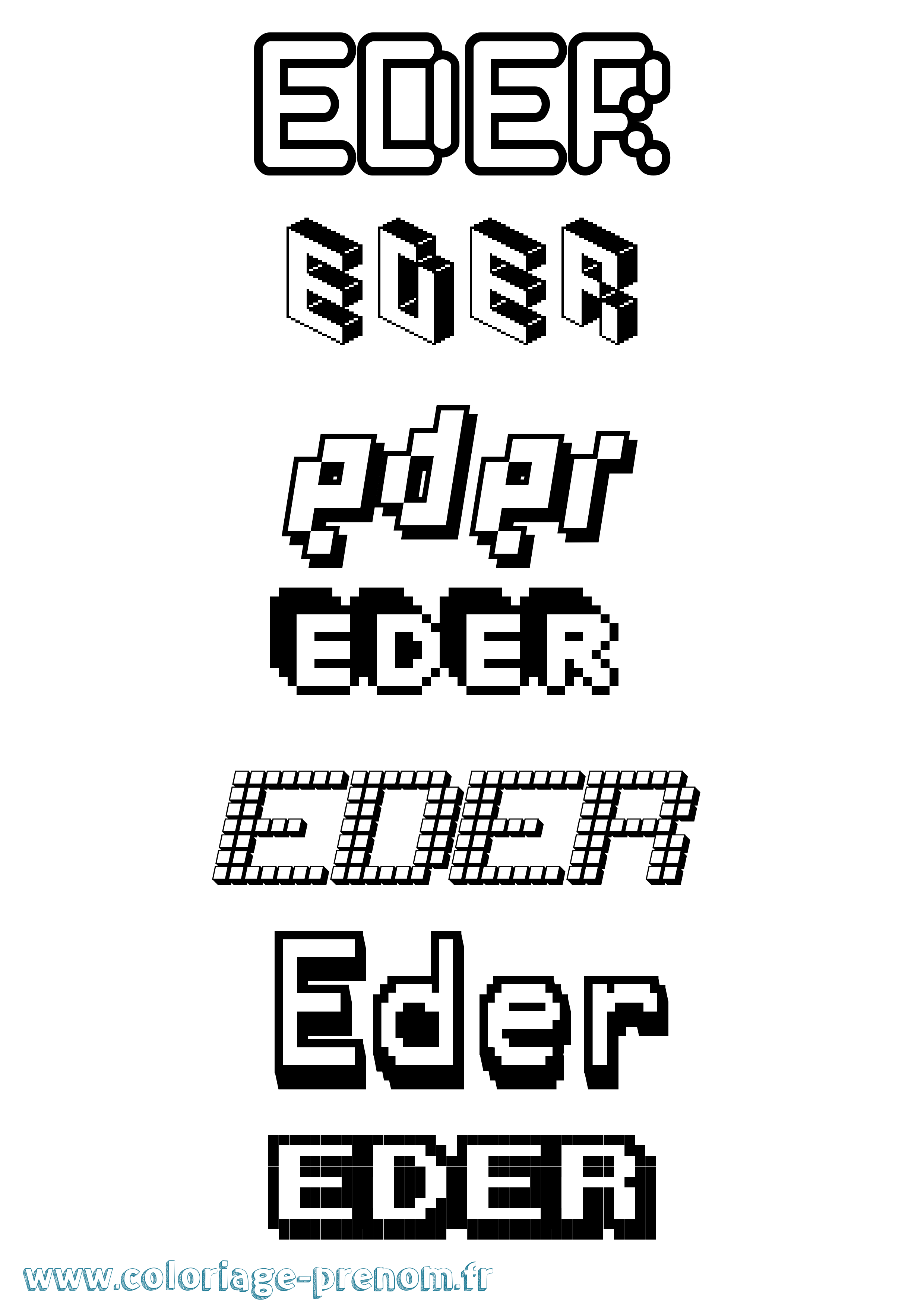Coloriage prénom Eder Pixel