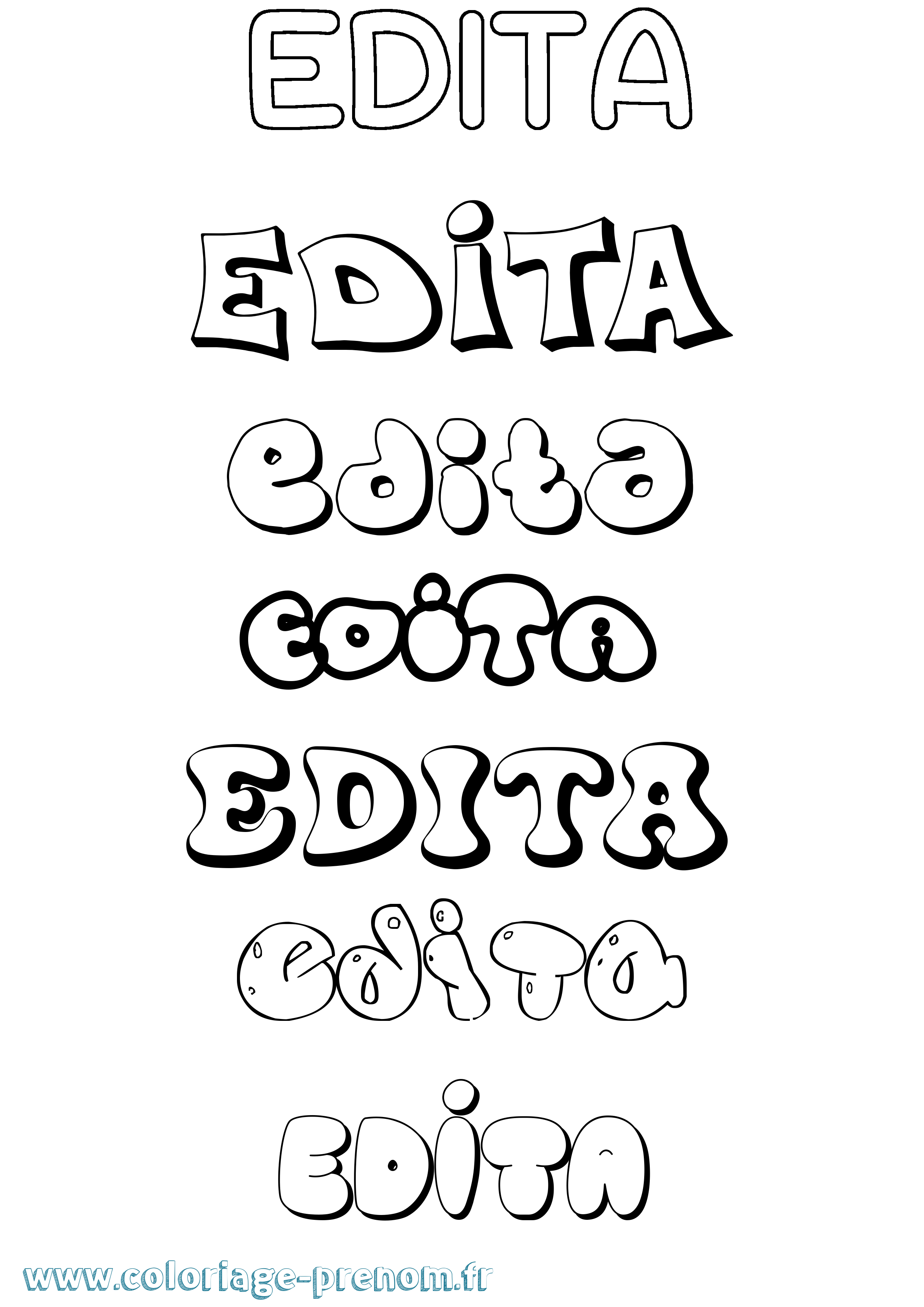 Coloriage prénom Edita Bubble