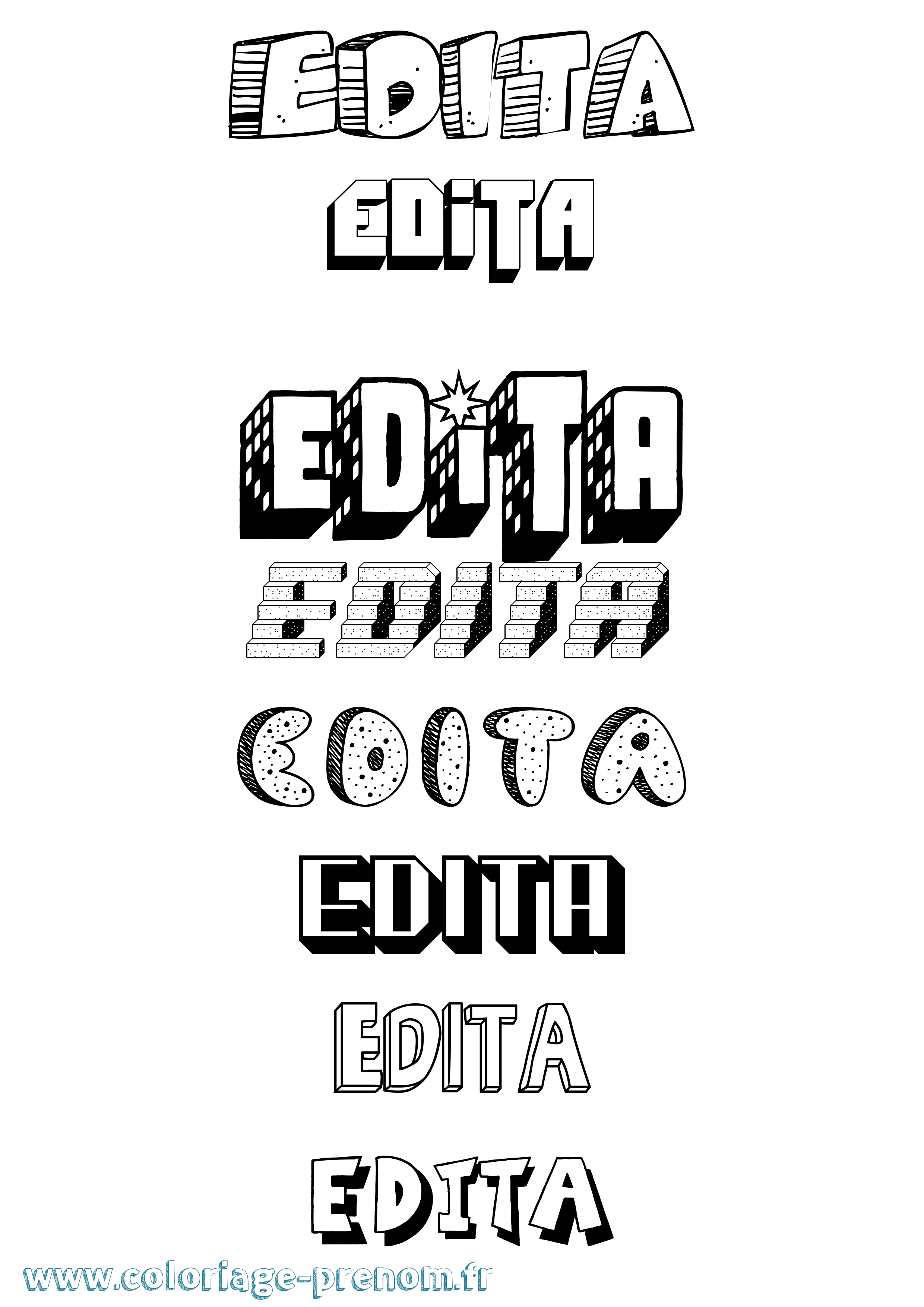Coloriage prénom Edita Effet 3D