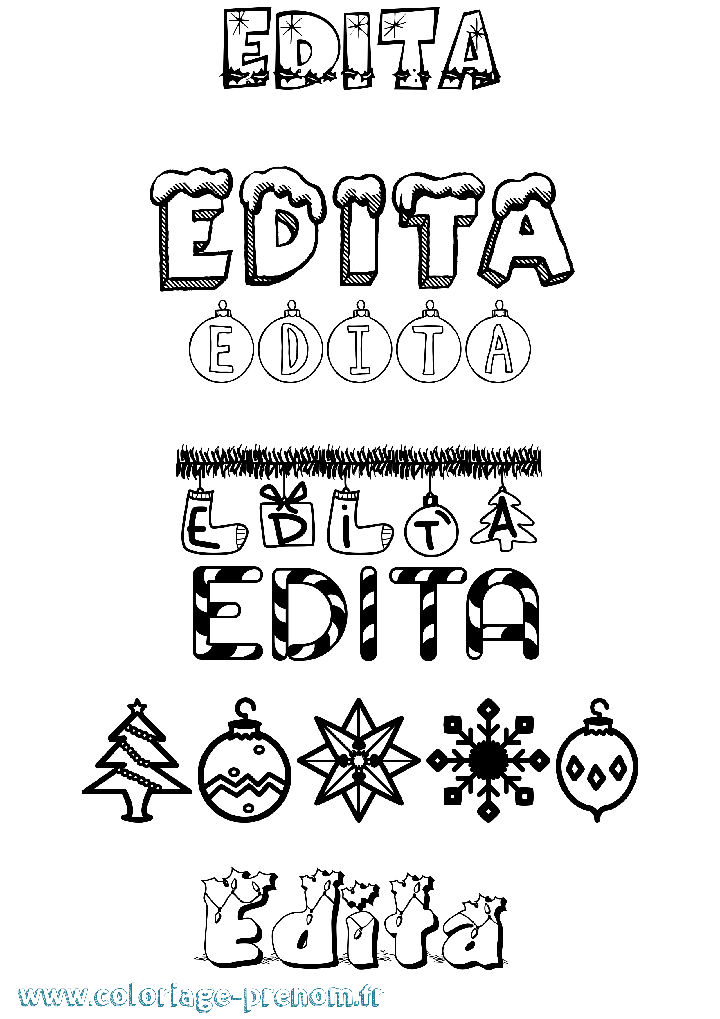 Coloriage prénom Edita Noël