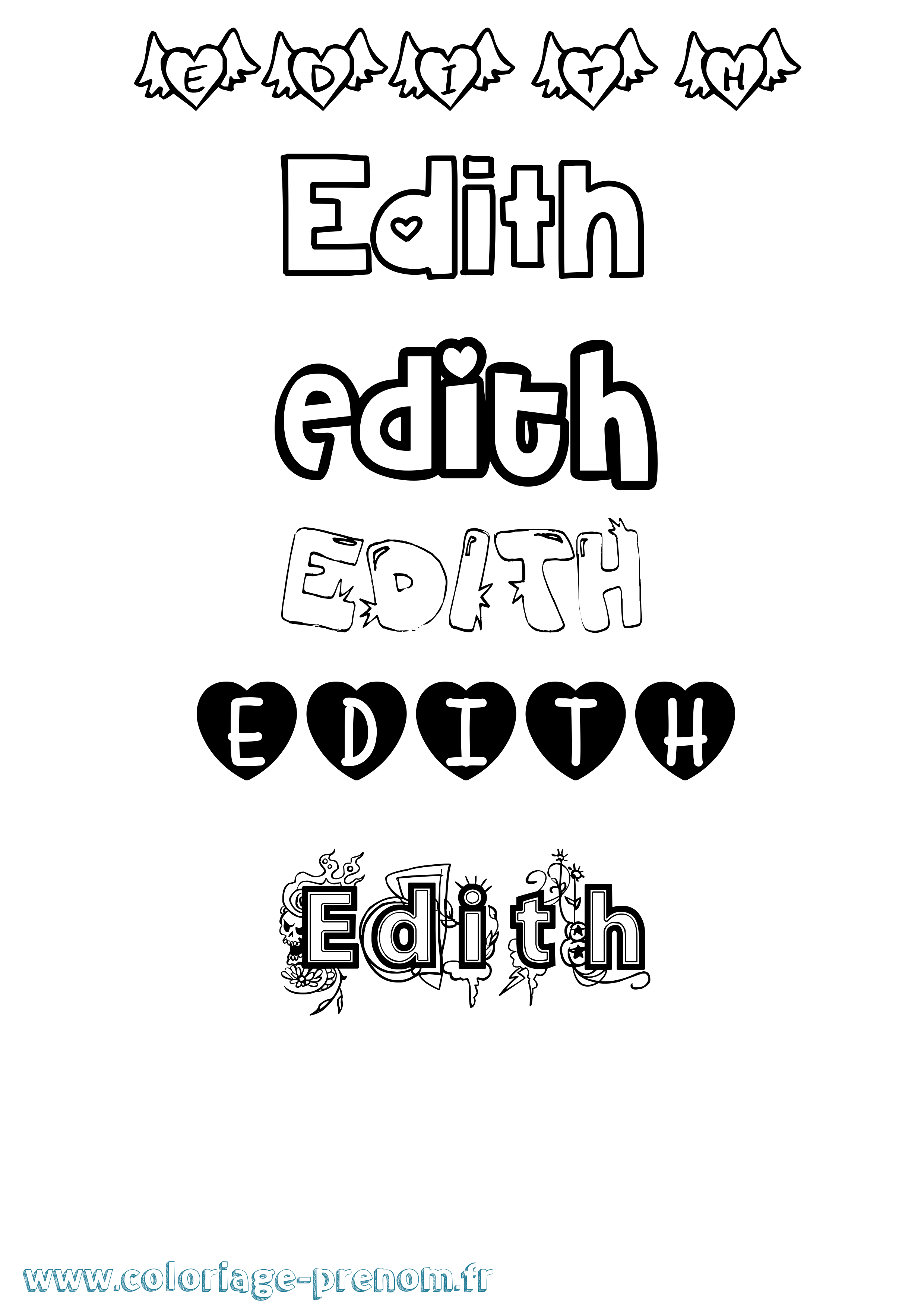 Coloriage Edith Girly Coloriage prénom Edith Girly