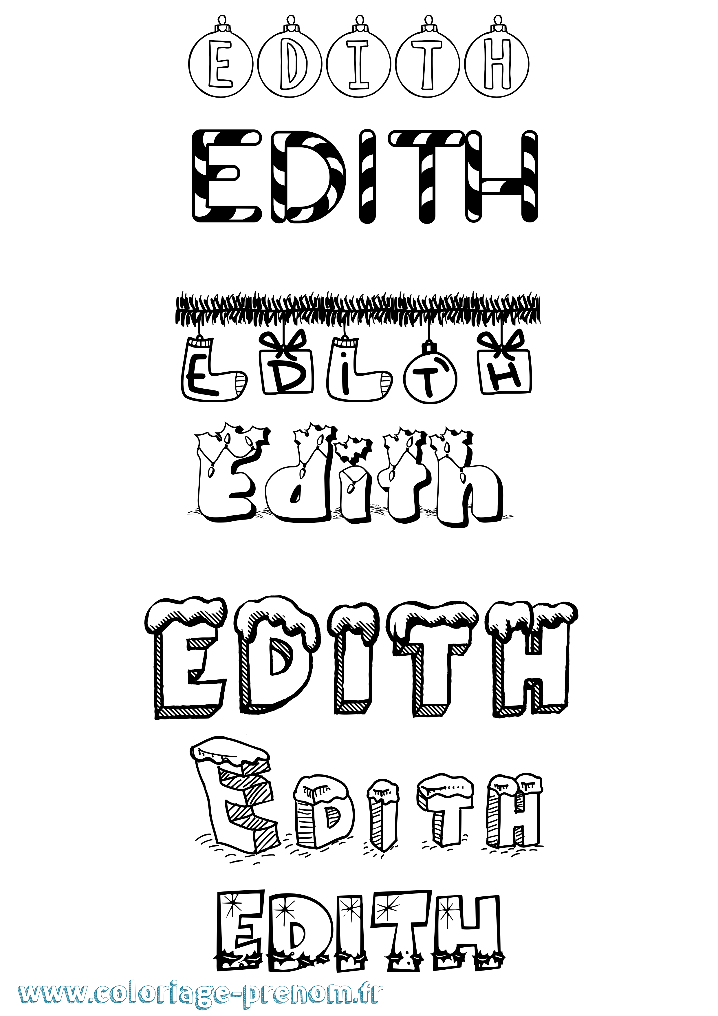 Coloriage Edith Noël Coloriage prénom Edith Noël