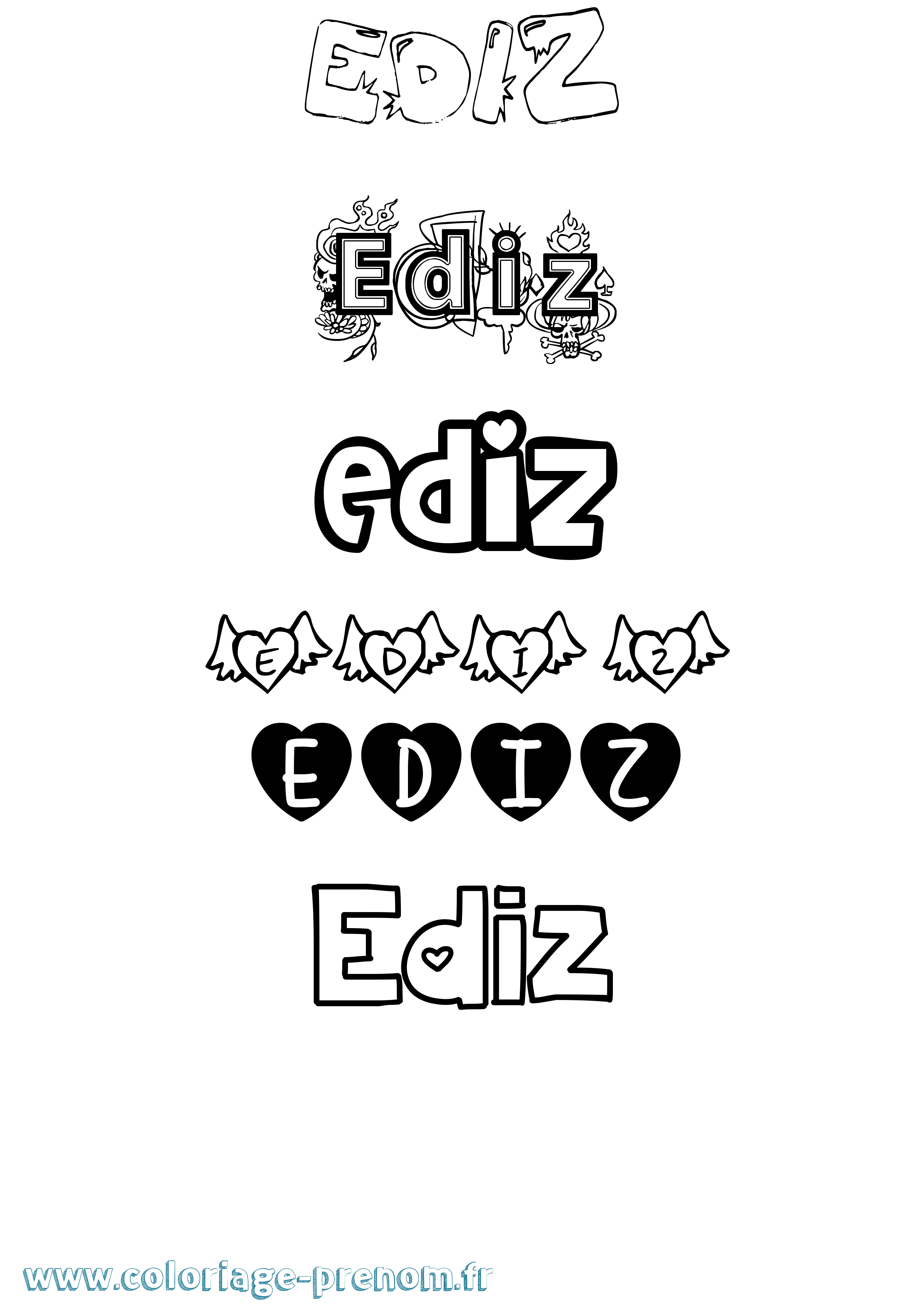 Coloriage Ediz Girly Coloriage prénom Ediz Girly