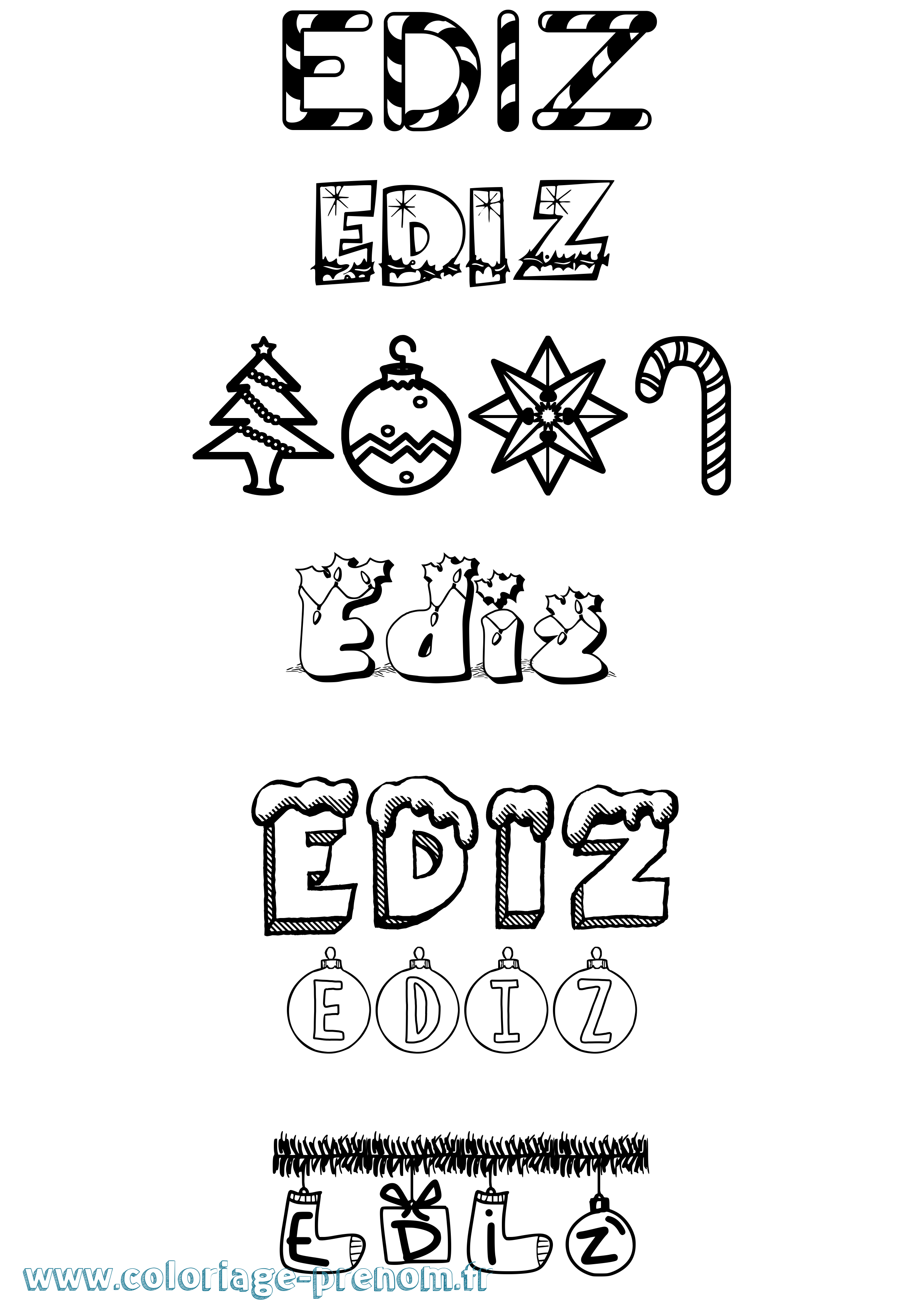 Coloriage Ediz Noël Coloriage prénom Ediz Noël