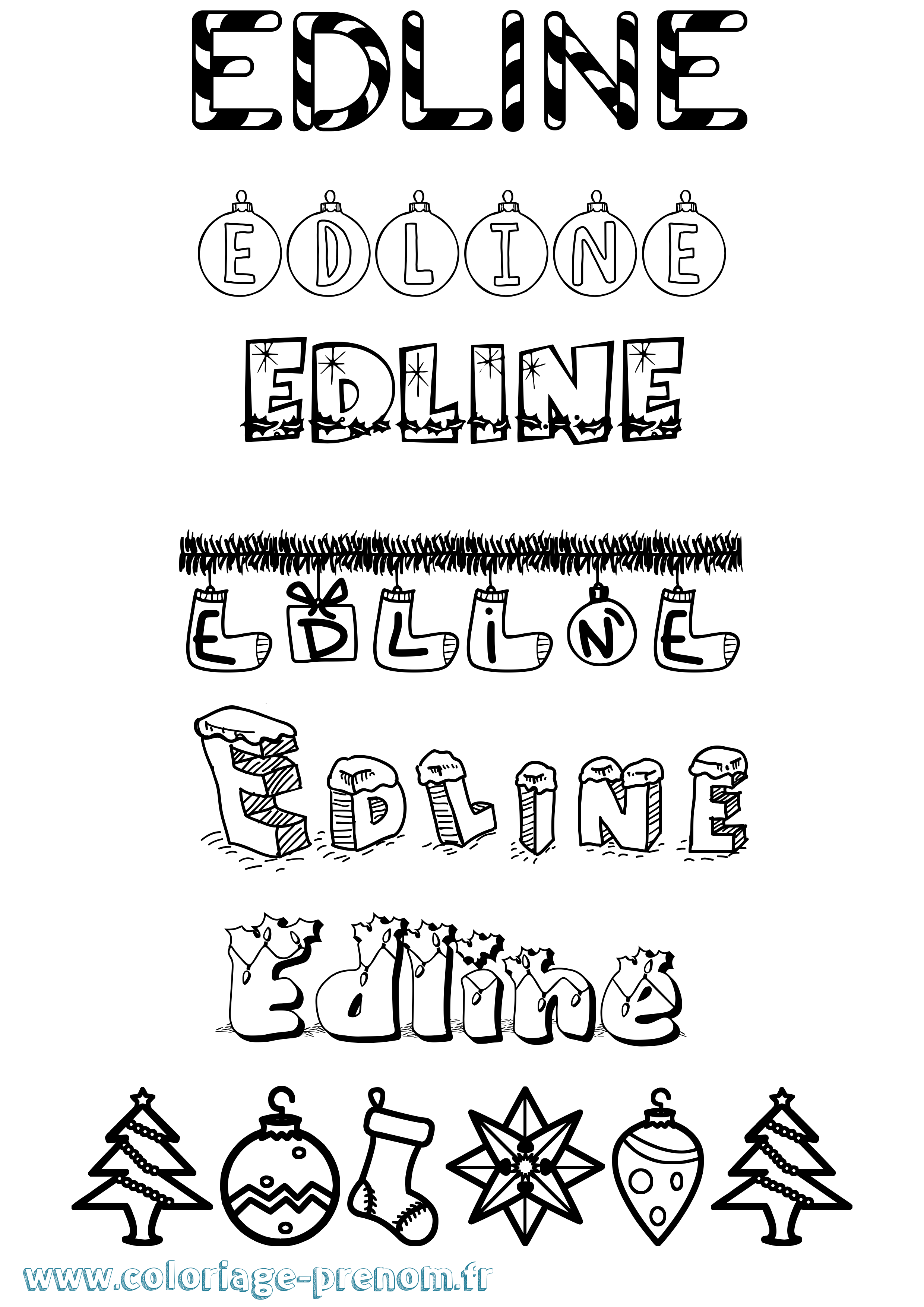 Coloriage Edline Noël Coloriage prénom Edline Noël