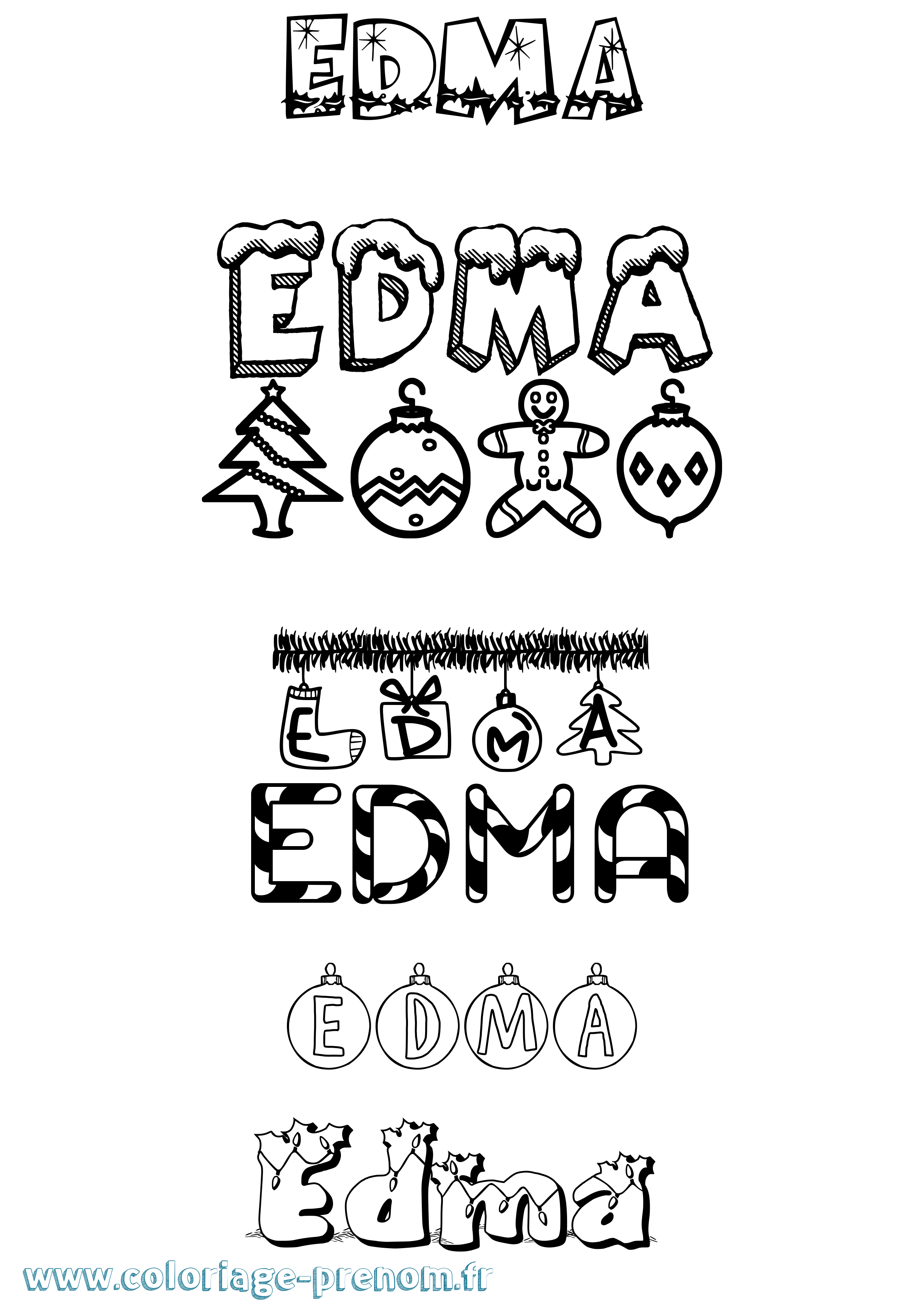 Coloriage Edma Noël Coloriage prénom Edma Noël
