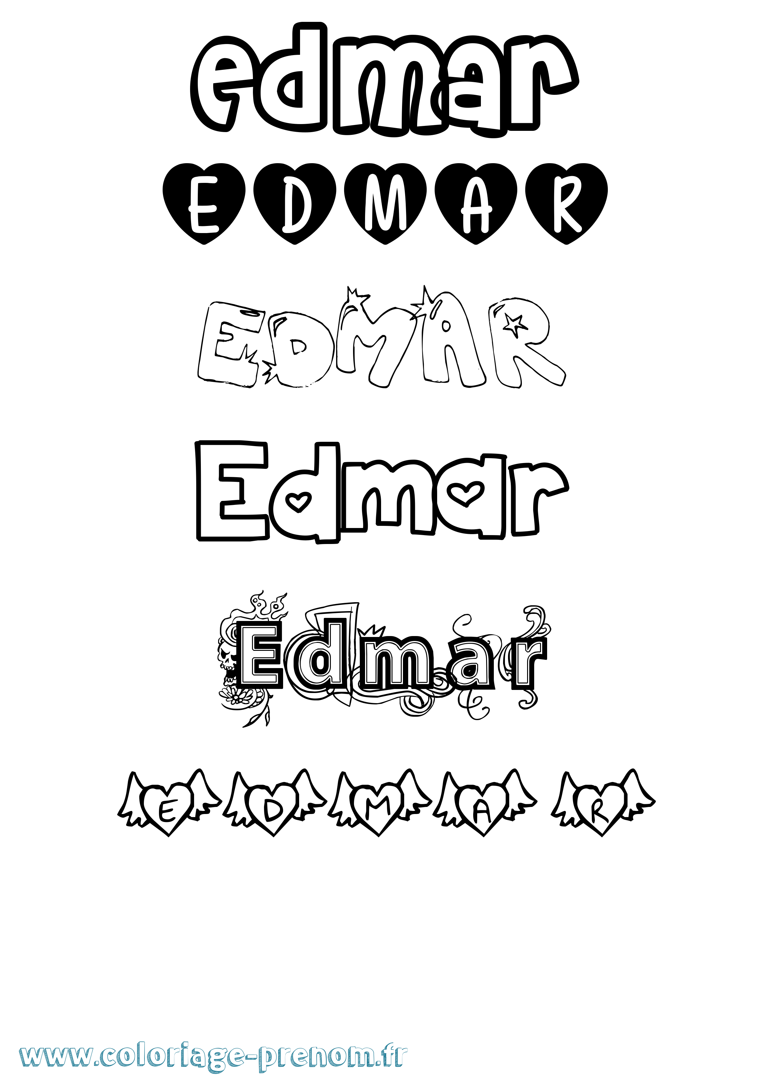 Coloriage prénom Edmar Girly