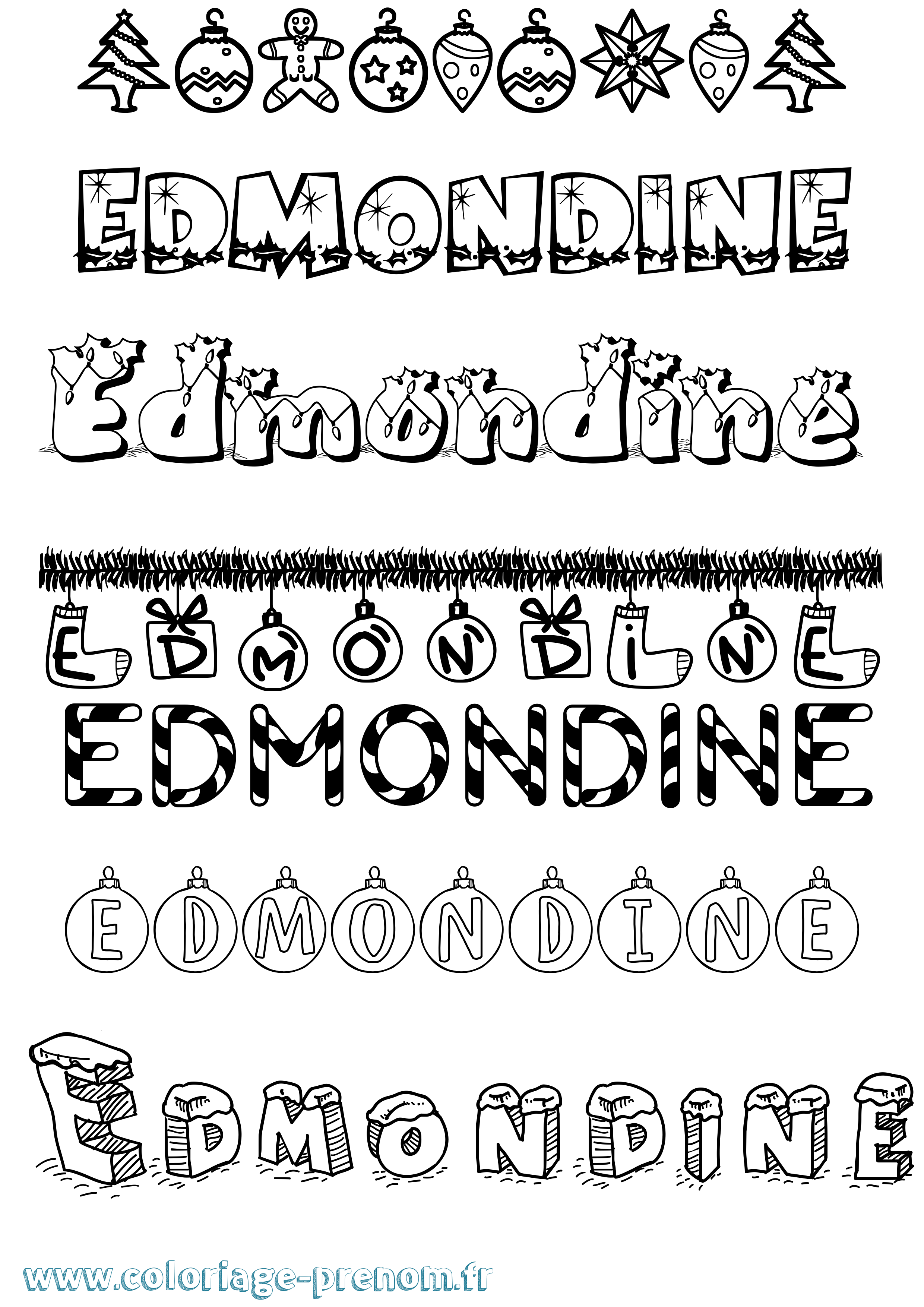 Coloriage Edmondine Noël Coloriage prénom Edmondine Noël