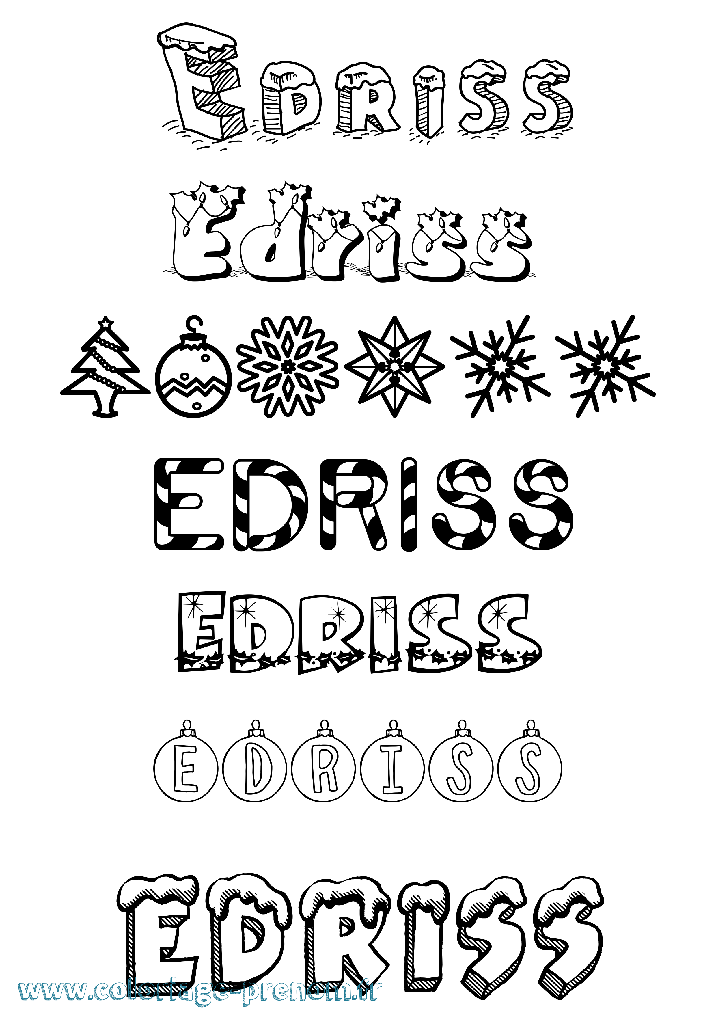 Coloriage Edriss Noël Coloriage prénom Edriss Noël