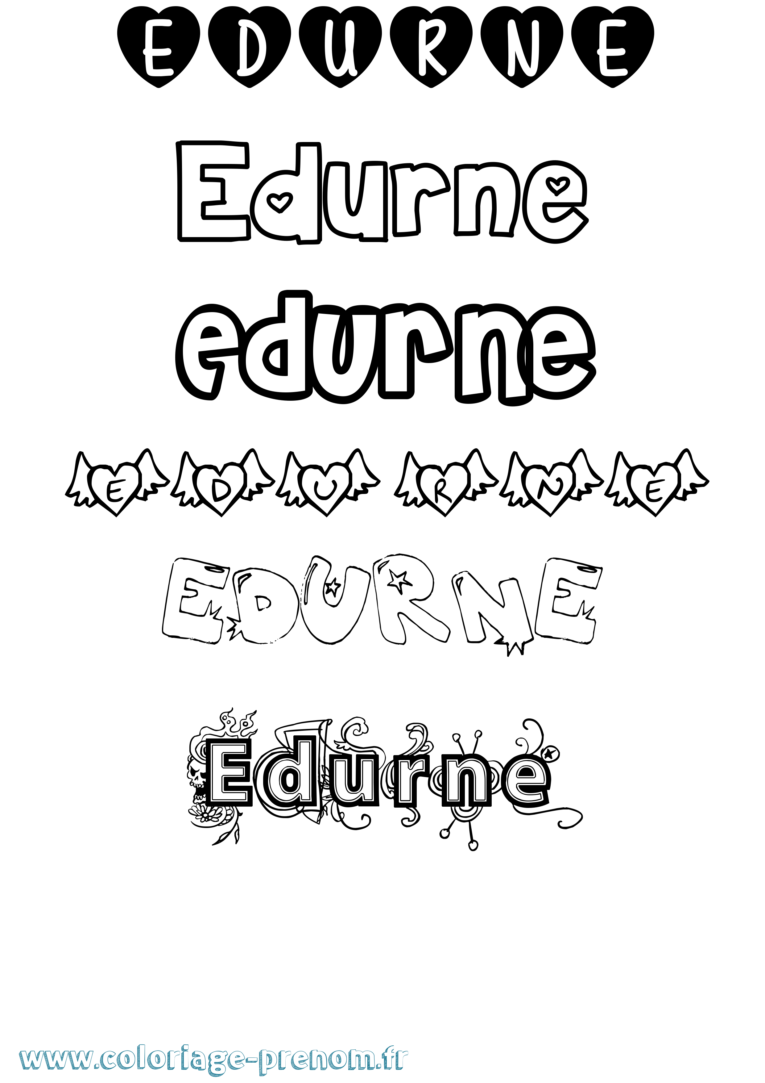 Coloriage prénom Edurne Girly