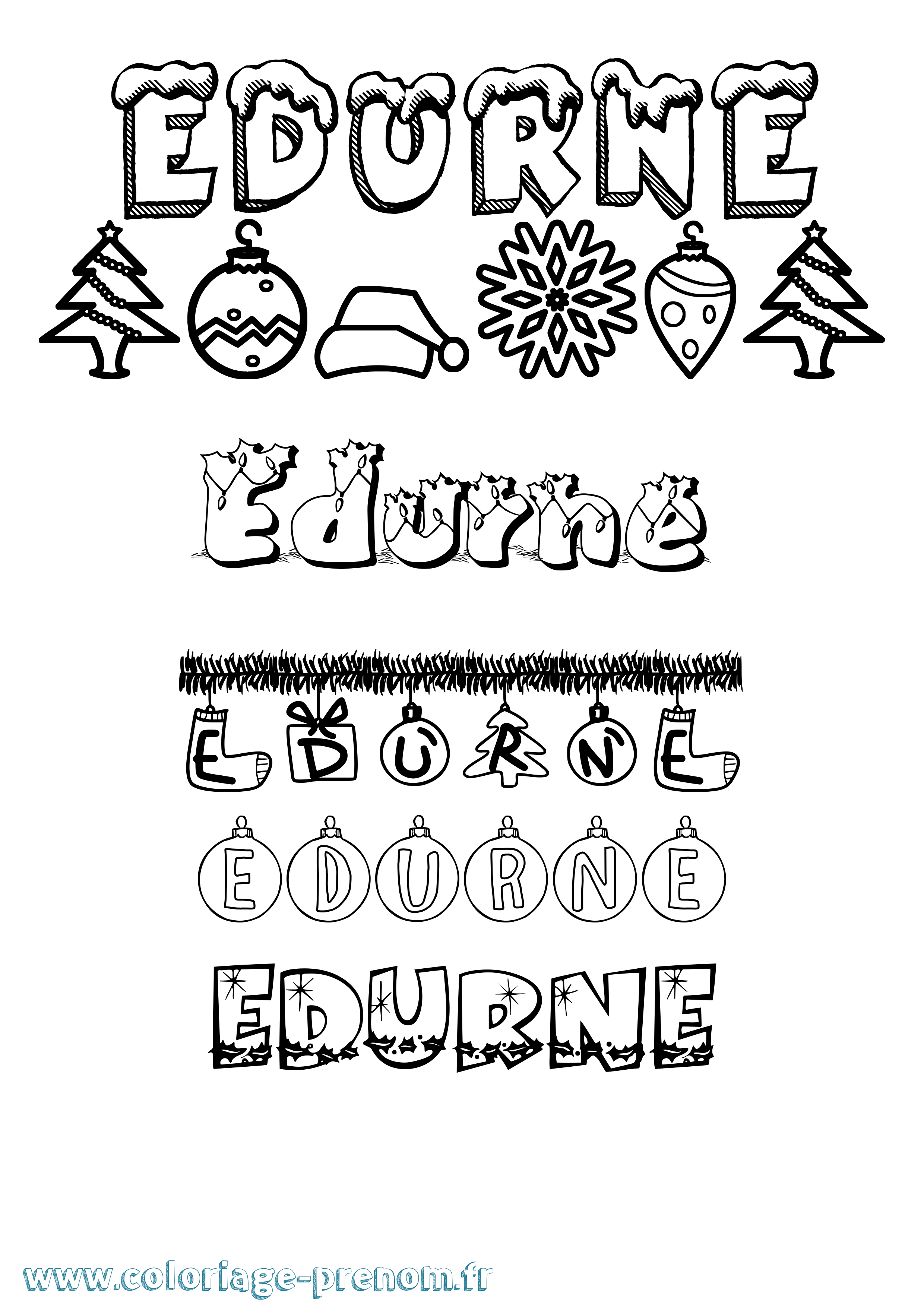 Coloriage prénom Edurne Noël