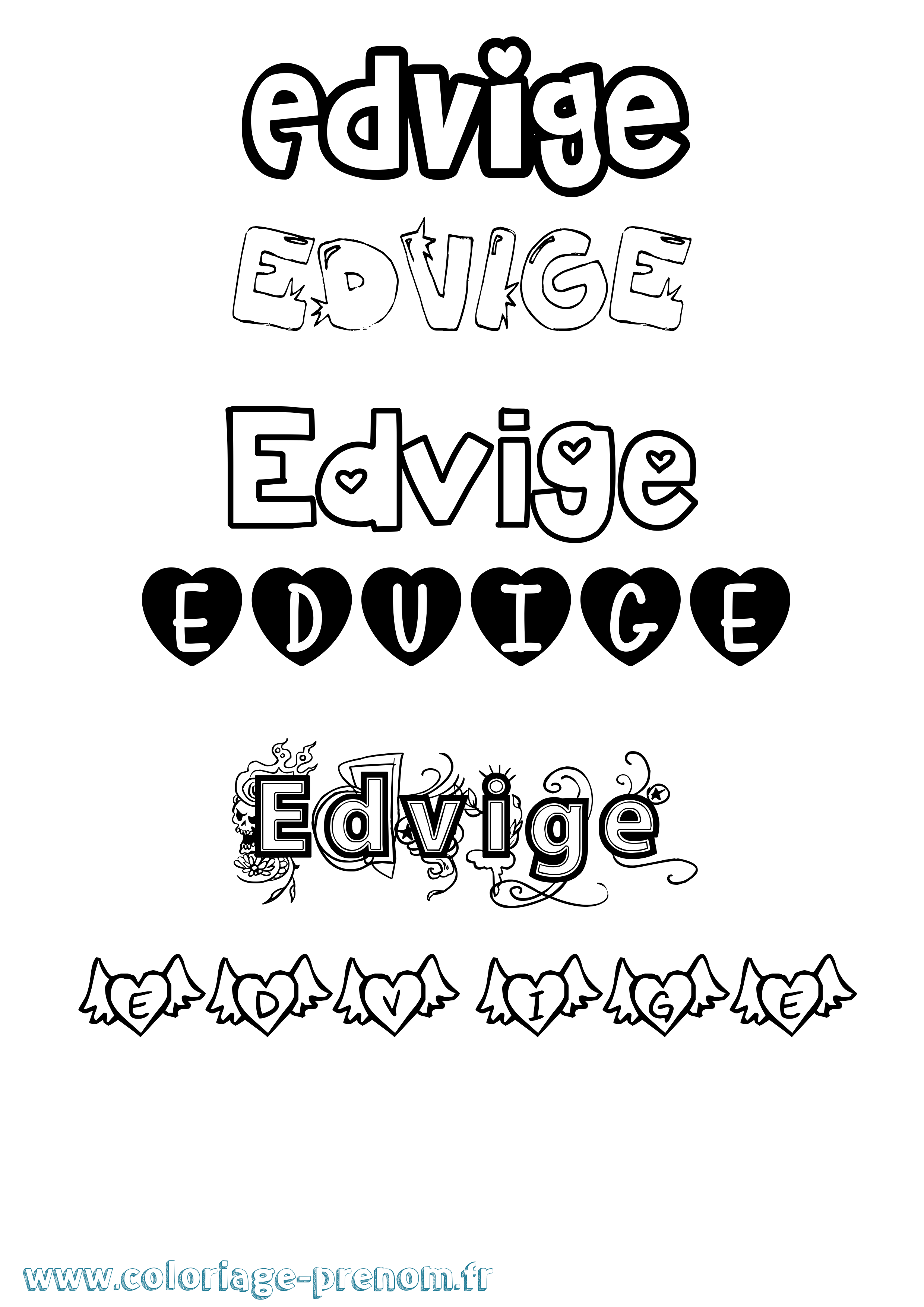 Coloriage prénom Edvige Girly