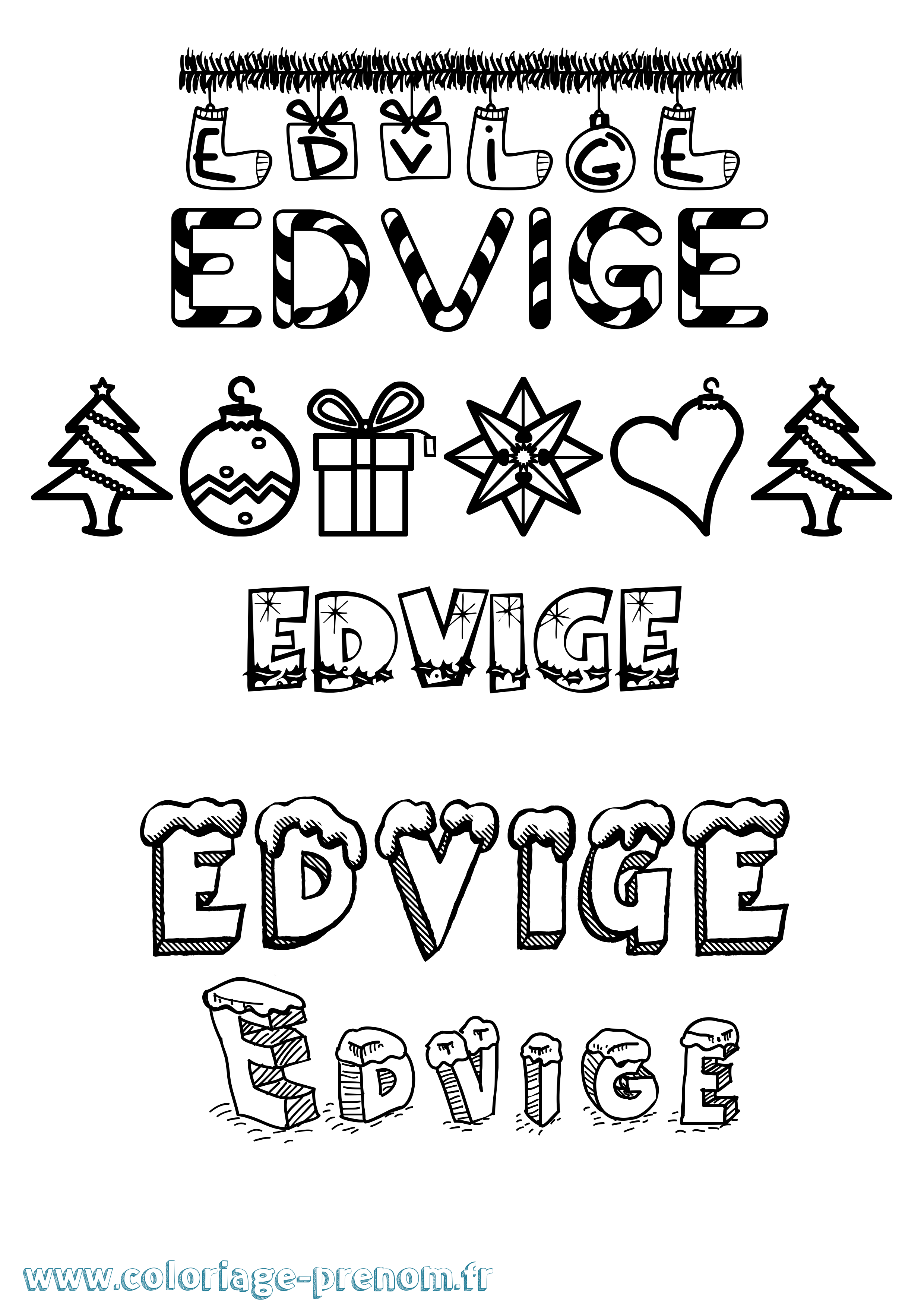 Coloriage prénom Edvige Noël