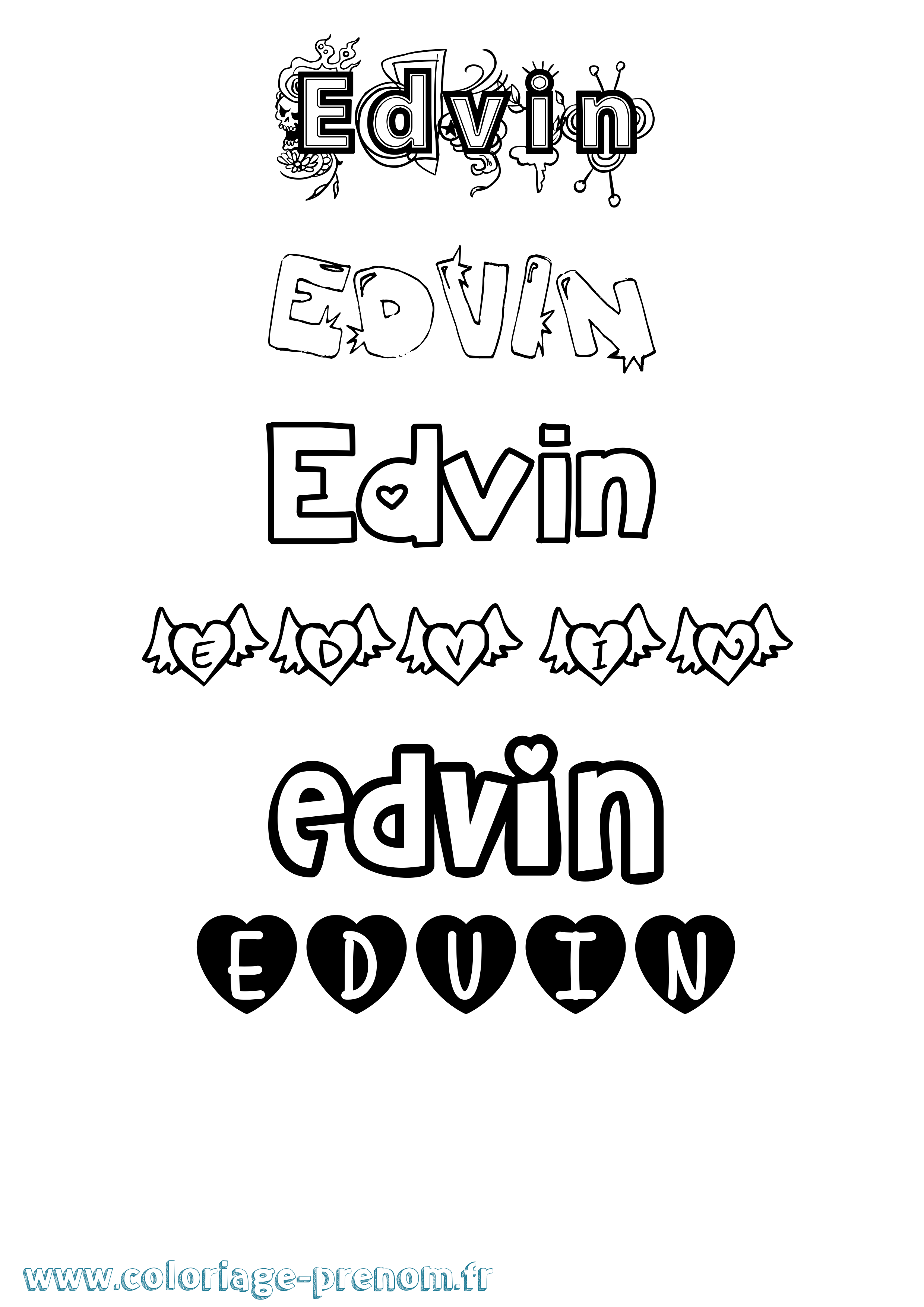 Coloriage prénom Edvin Girly