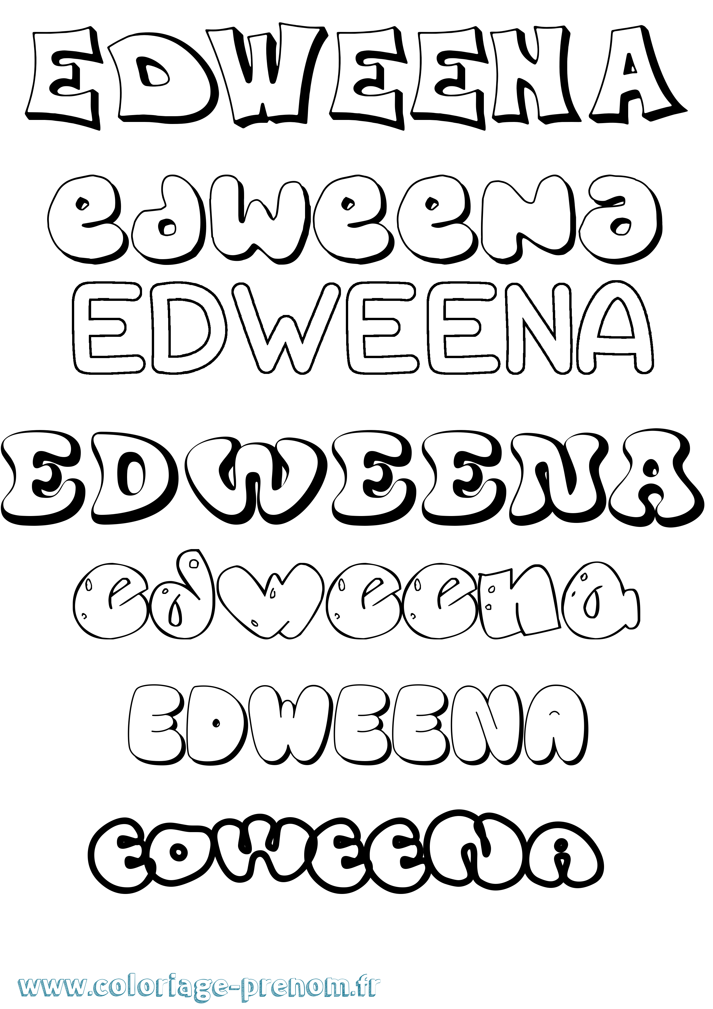 Coloriage prénom Edweena Bubble
