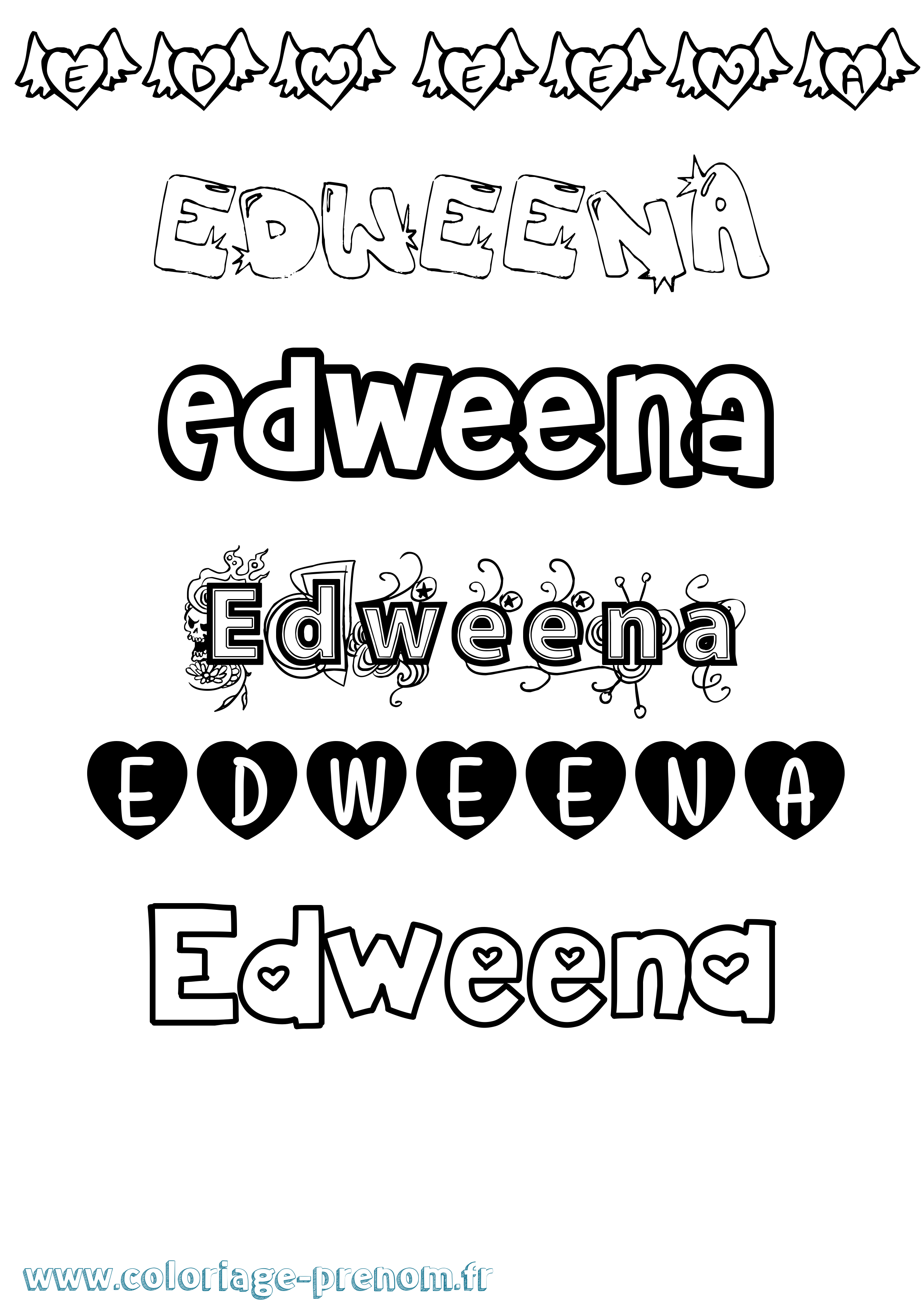 Coloriage Edweena Girly Coloriage prénom Edweena Girly